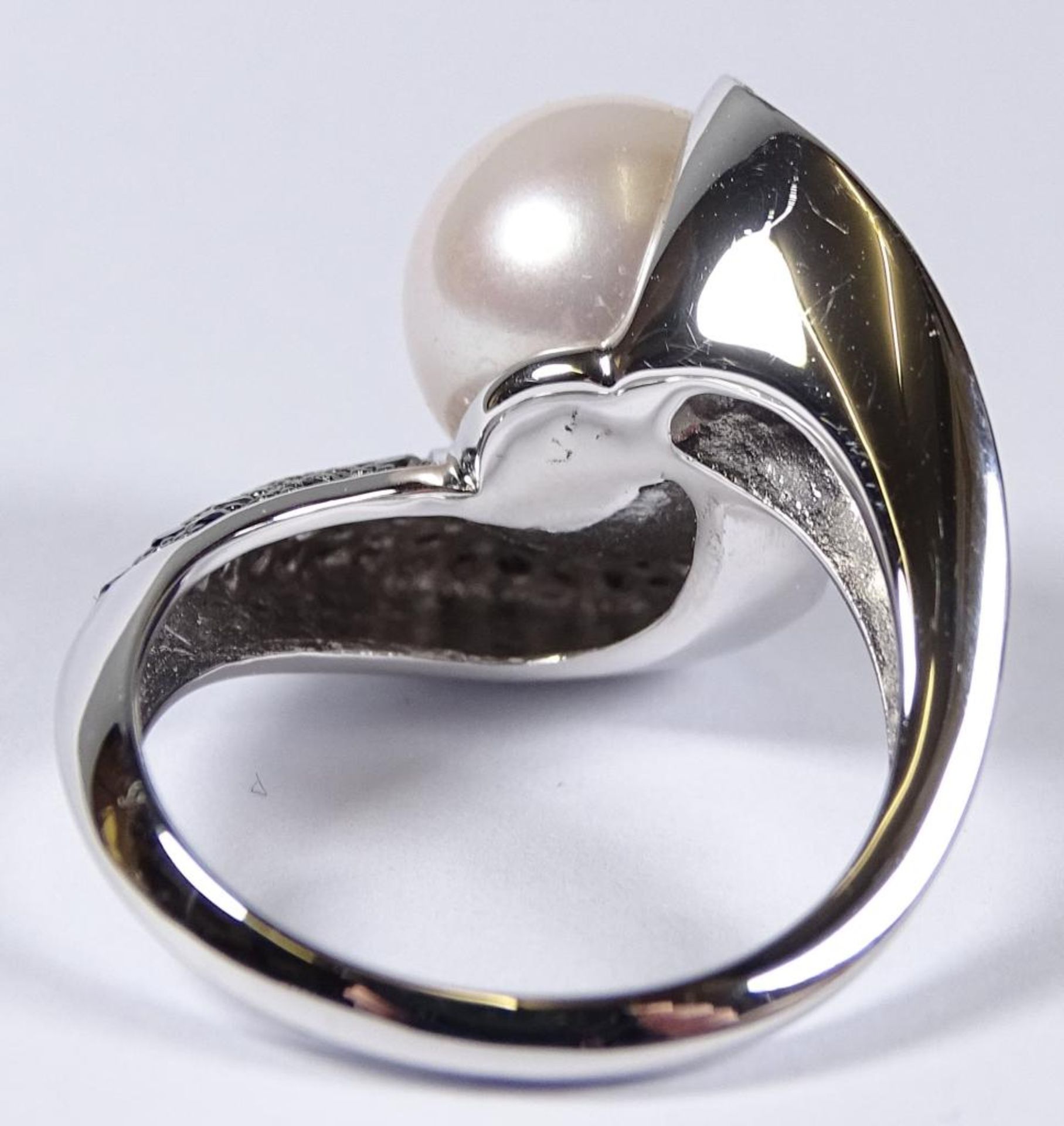 Ring,WG 585/000, Südseeperle d-11,3mm,mit schwarzen Diamanten zus. 1,6ct., 9,3gr., RG 5 - Bild 10 aus 10