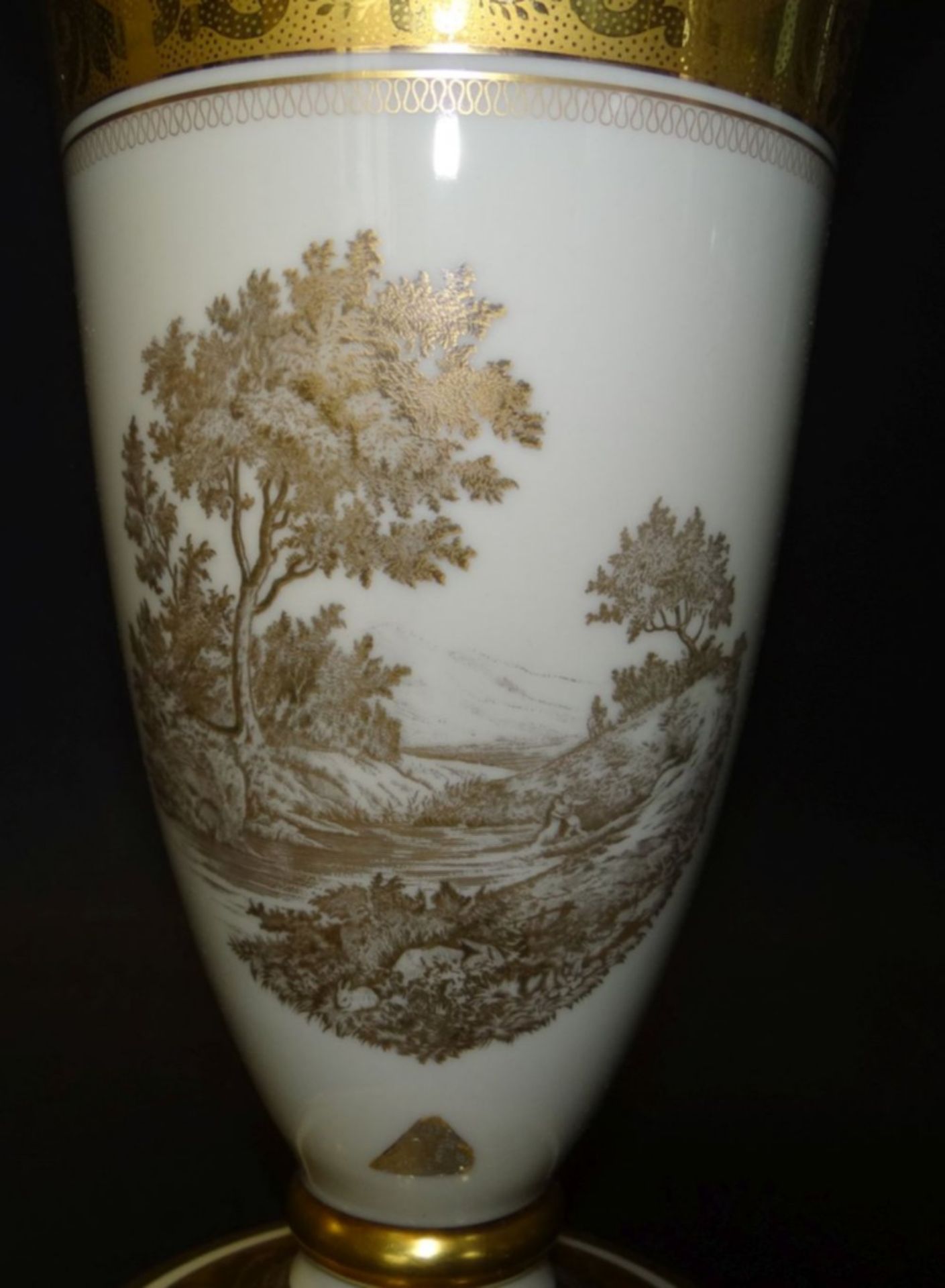 grosse Vase auf Stand "Rosenthal" Ätzgolddekor, um 1920, H-29 cm, D-oben 19 c - Bild 4 aus 6