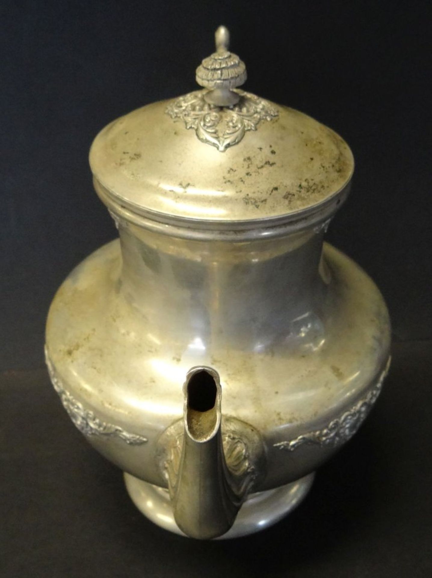 Silber-Kaffeekanne auf Stand, Frankreich um 1840, Dellen, Deckel lose, leicht gestaucht, Scharnier - Bild 4 aus 8
