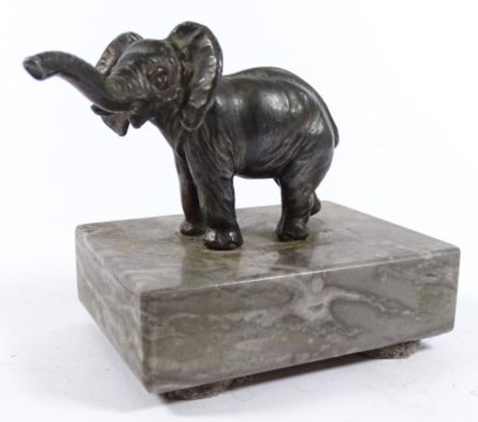 kl. Elefant auf Marmorsockel, wohl Zinn, H-7 cm