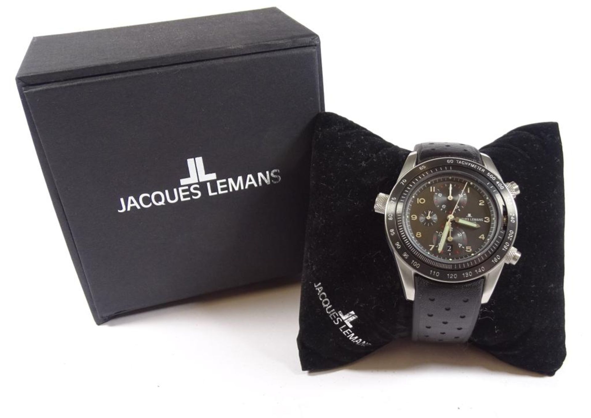 Herren Armbanduhr "Jacques Lemans",Edelstahl mit Lederband zwei Zifferblätter (Wendeuhr) ,Werk