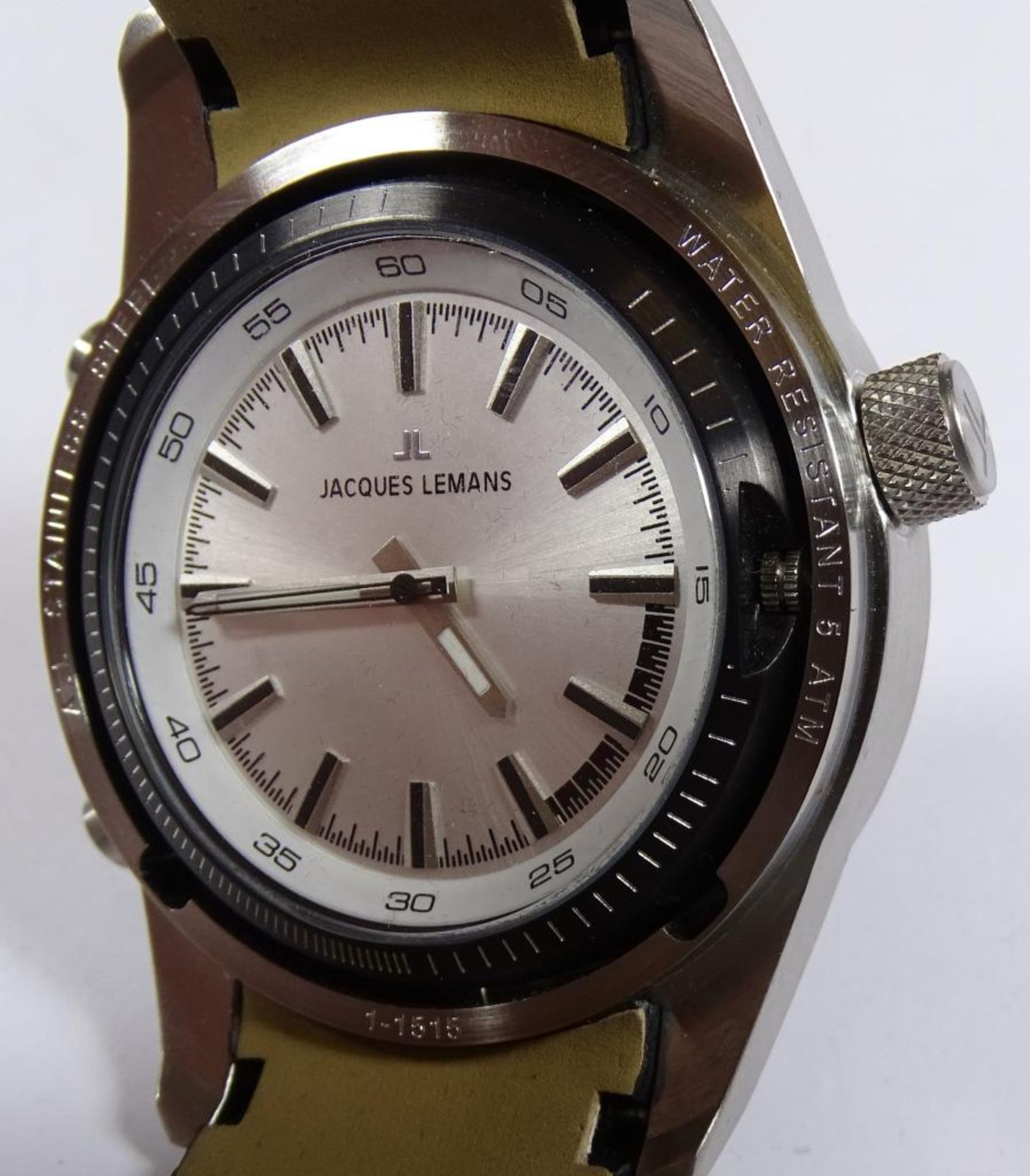 Herren Armbanduhr "Jacques Lemans",Edelstahl mit Lederband zwei Zifferblätter (Wendeuhr) ,Werk - Bild 5 aus 5