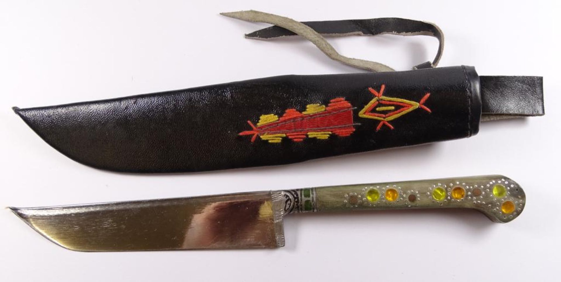 Messer in Scheide,Farbstein Besatz,L-21,5cm