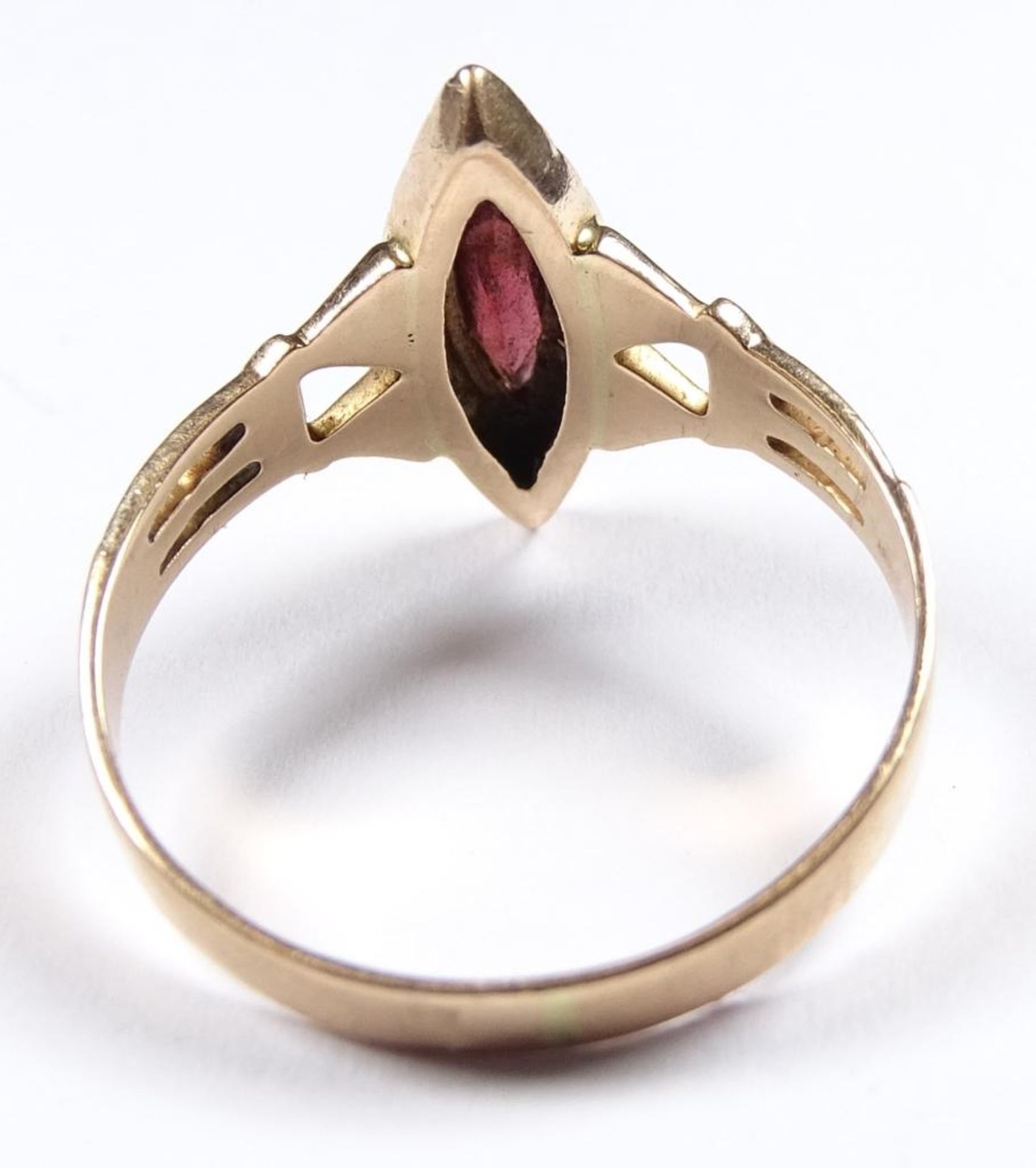 Art Deco Ring mit rotem Schmuckstein und Saatperlen RsG 585/000 2,3gr., Ringkopf 1,6x0,6cm, RG 56 - Bild 4 aus 4