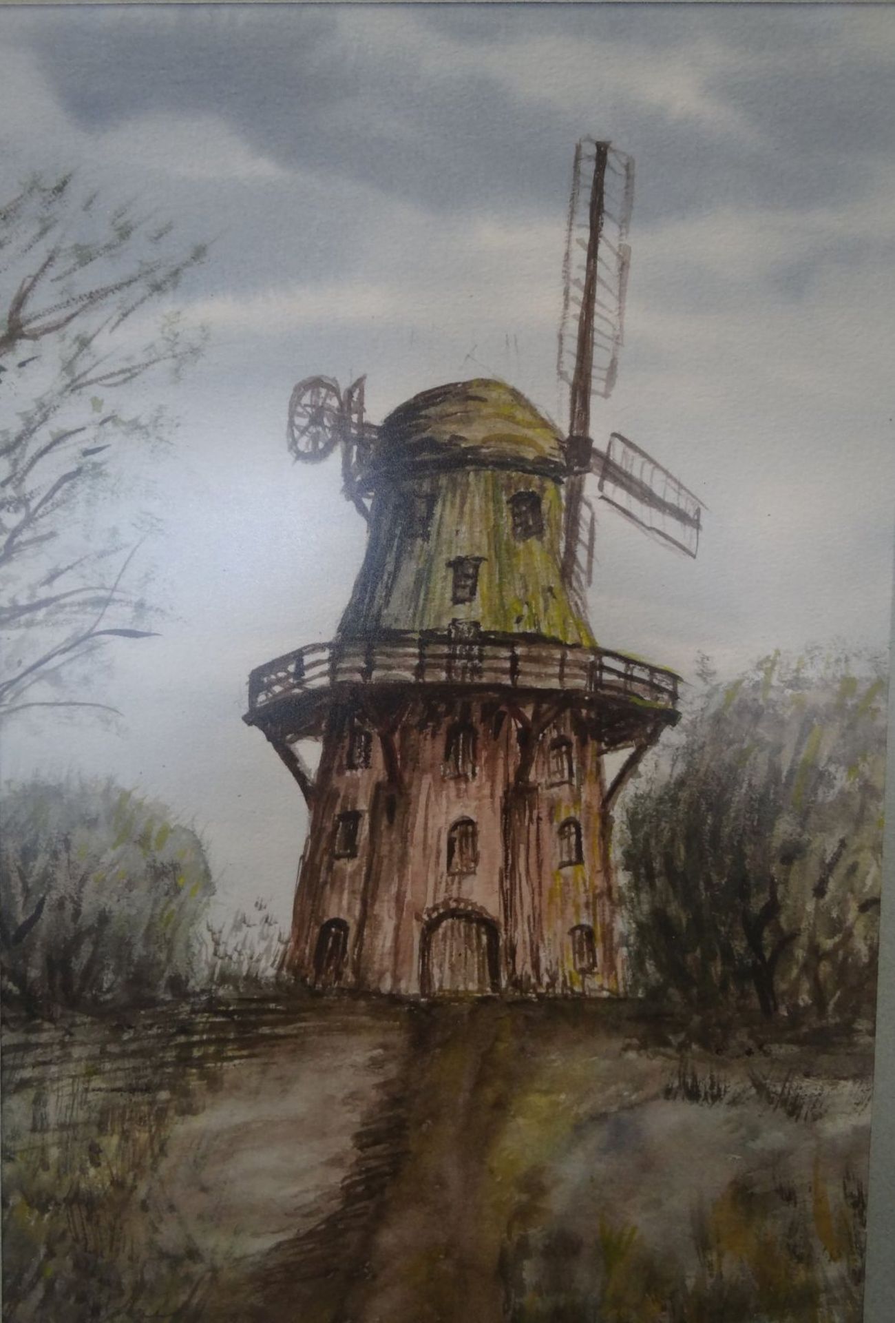 Schlee "Windmühle" Aquarell, gerahmt, RG 40x30 c