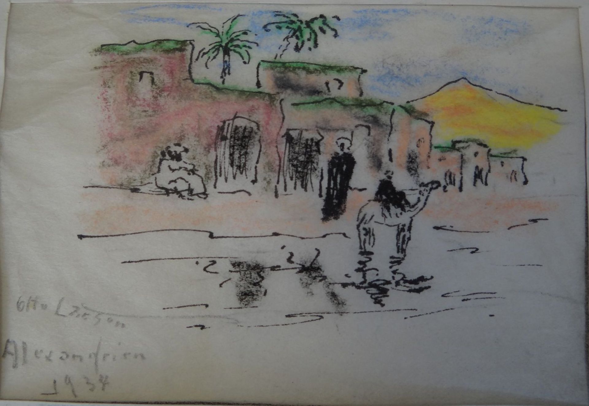 Otto LARSEN (1889-1970), 8x colorierte Skizzen auf Fettpapier aus Algerien, 1934, in einem PP, diese - Bild 4 aus 10