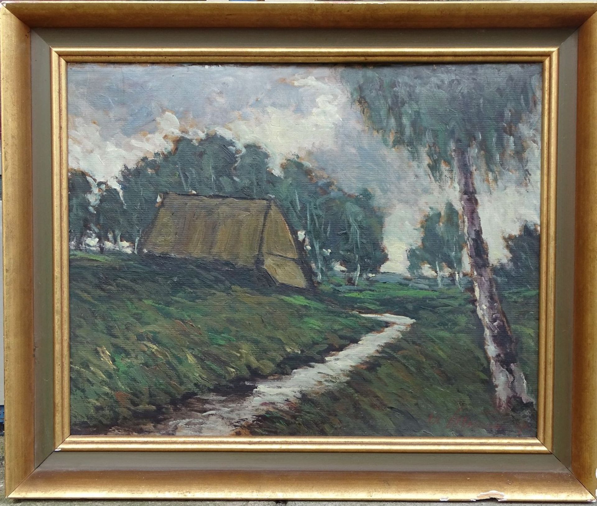 Otto HEINSIUS (1892-1976) "einsame Kate bei Worpswede" Öl/Malfaser, gerahmt, RG 51x59 c - Bild 2 aus 5