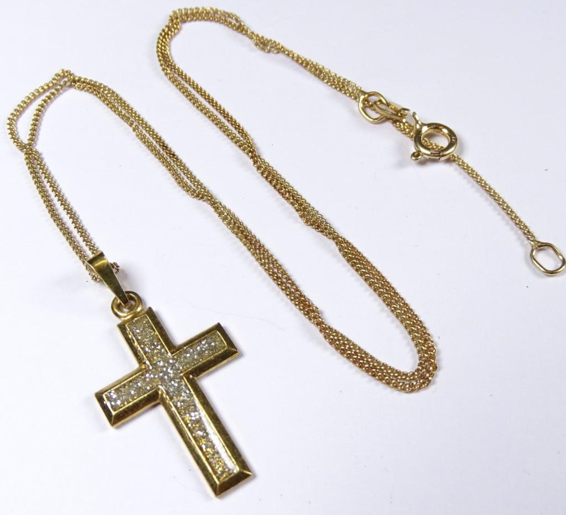 Halskette mit Kreuz Anhänger, Silber -925- vergoldet,zus.3,3gr