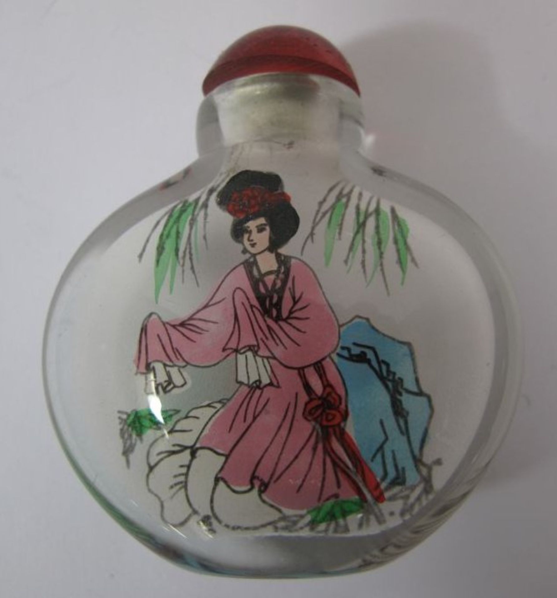 Snuff-Bottle, China, Zwischenglasmalerei, H-5cm.