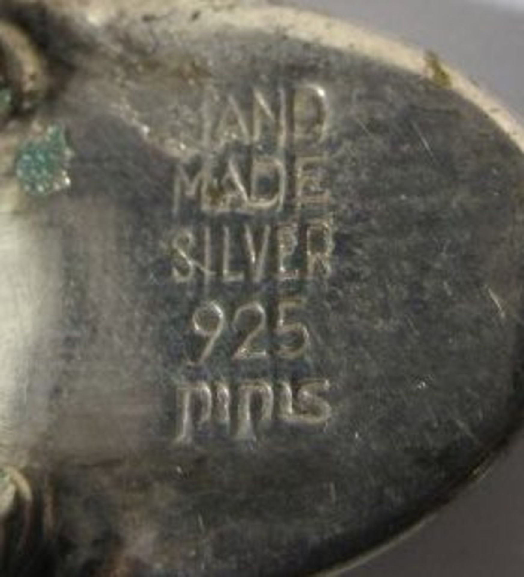 925er Silberring, Türkis-Cabuchon, Hand Made, zus. 8,2cm, RG 58. - Bild 2 aus 2