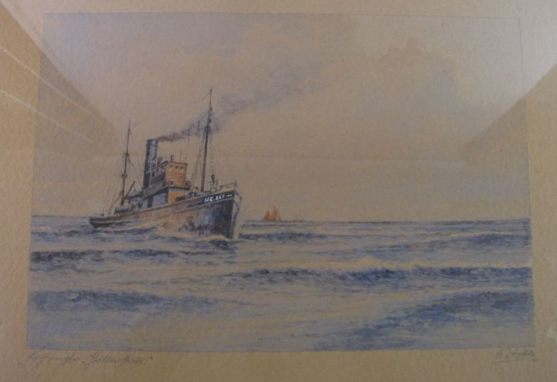 Paul DÜYFFCKE (1847-1910) "Fischdampfer HC220", Aquarell, alt gerahmt/Glas, RG 44 x 34cm.