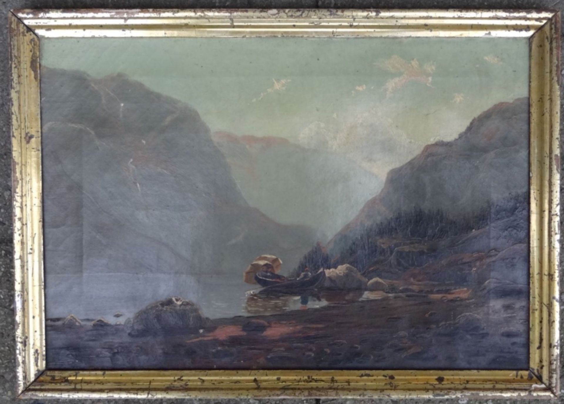 anonymer Altmeister "Bergsee" um 1880, Öl/Leinen, gerahmt, RG 32x45 c - Bild 2 aus 4