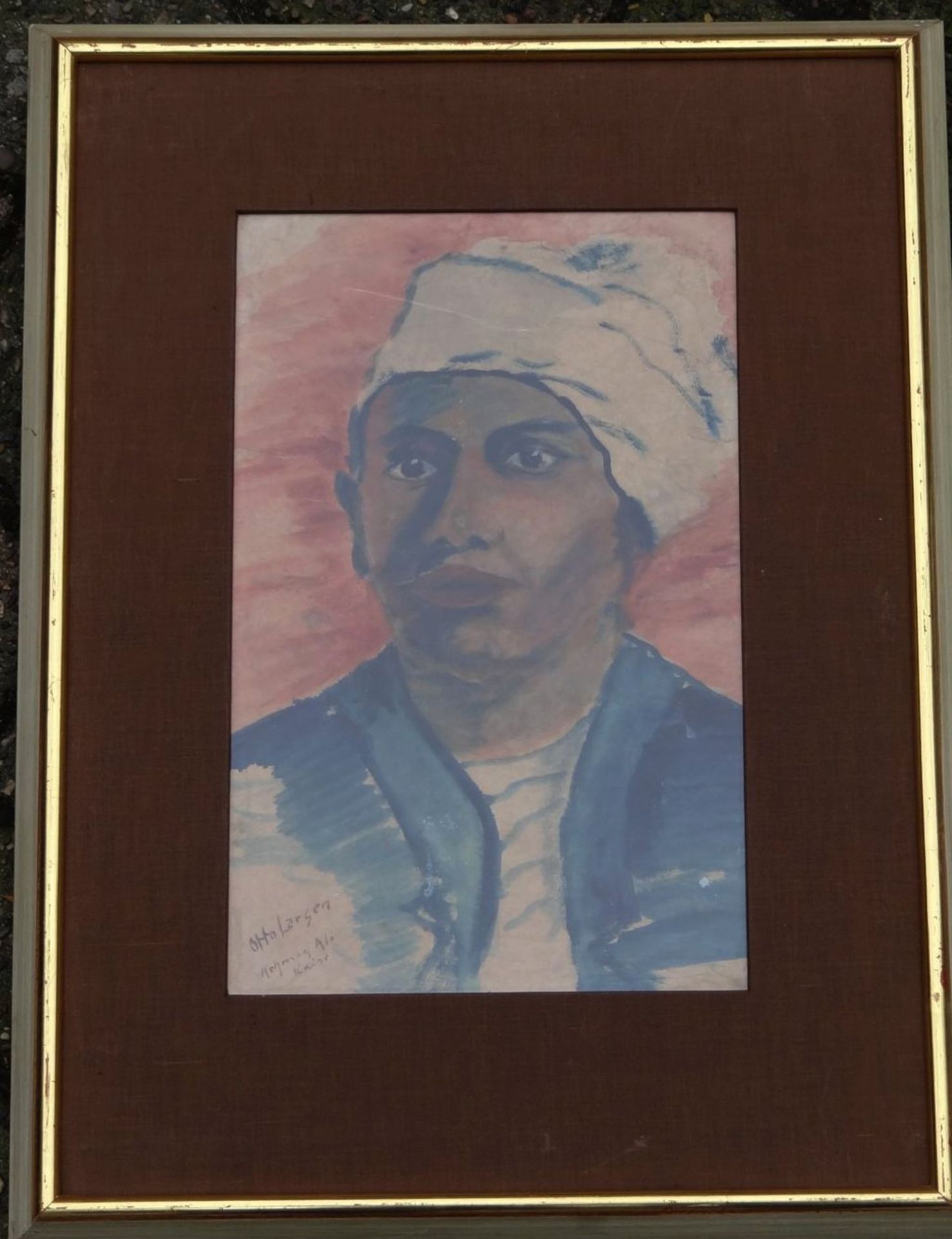 Otto LARSEN (1889-1970) , Portrait des Achmed Ali, Kairo, Aquarell, ger/Glas, RG 57x43 cm - Bild 2 aus 4