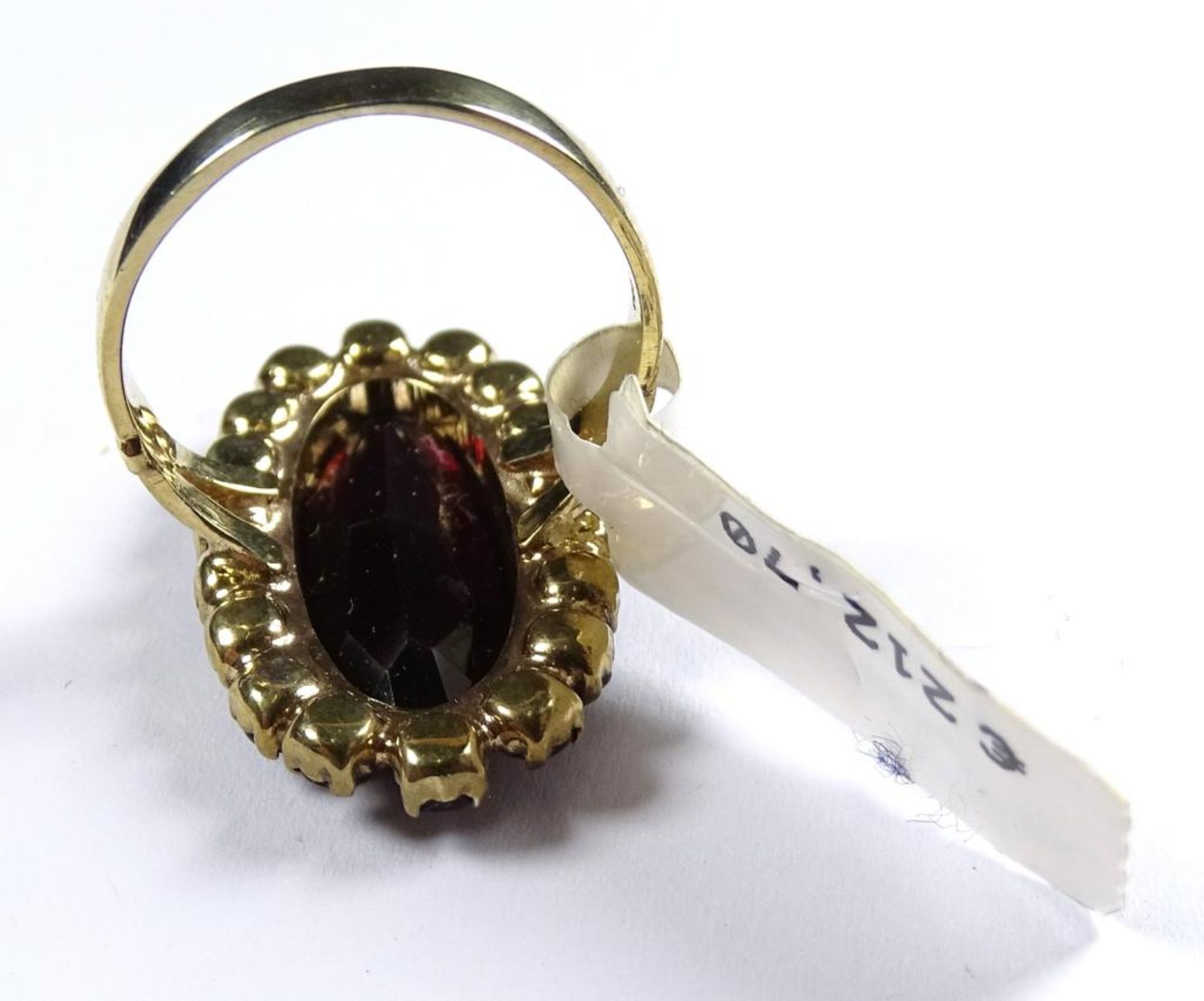 Granat Goldring 333/000, Kopf 27mm, 5,0gr., RG 53,Neu und ungetragen aus Juweliersauflösun - Bild 3 aus 3