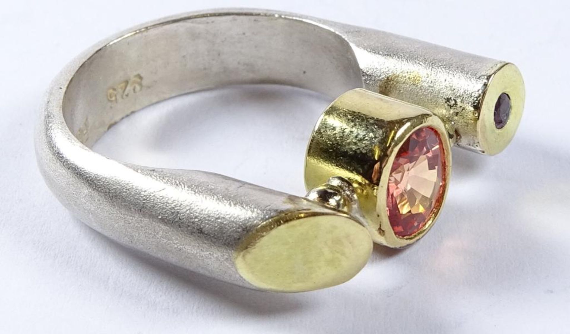 Ring,Silber -925- mit Gold 750. wohl Madeira Citirn und Rubin, 10,4gr.RG 53 - Bild 2 aus 3