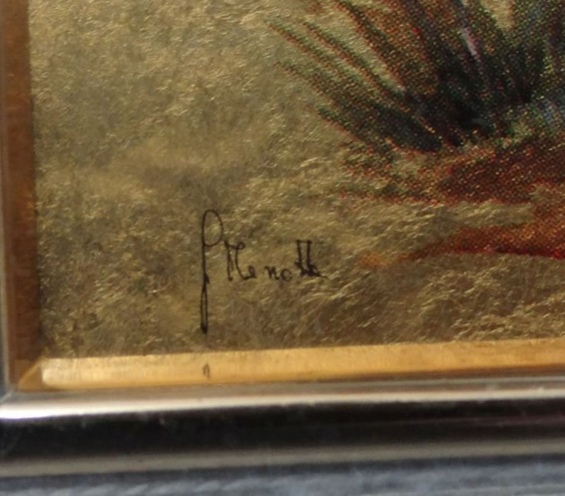 3 kl. Blattgold-Bildchen, signiert, 4x6,5 cm, breit gerahmt, 18,5x20,5 cm - Bild 5 aus 6