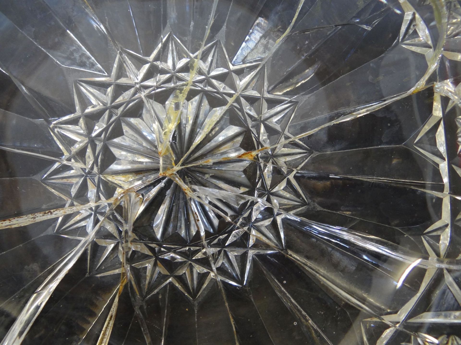 schwere Kristallschale mit massiven Silberrand-800-, Glas mehrfach gerissen, geklebt, aber stabil, - Bild 3 aus 5