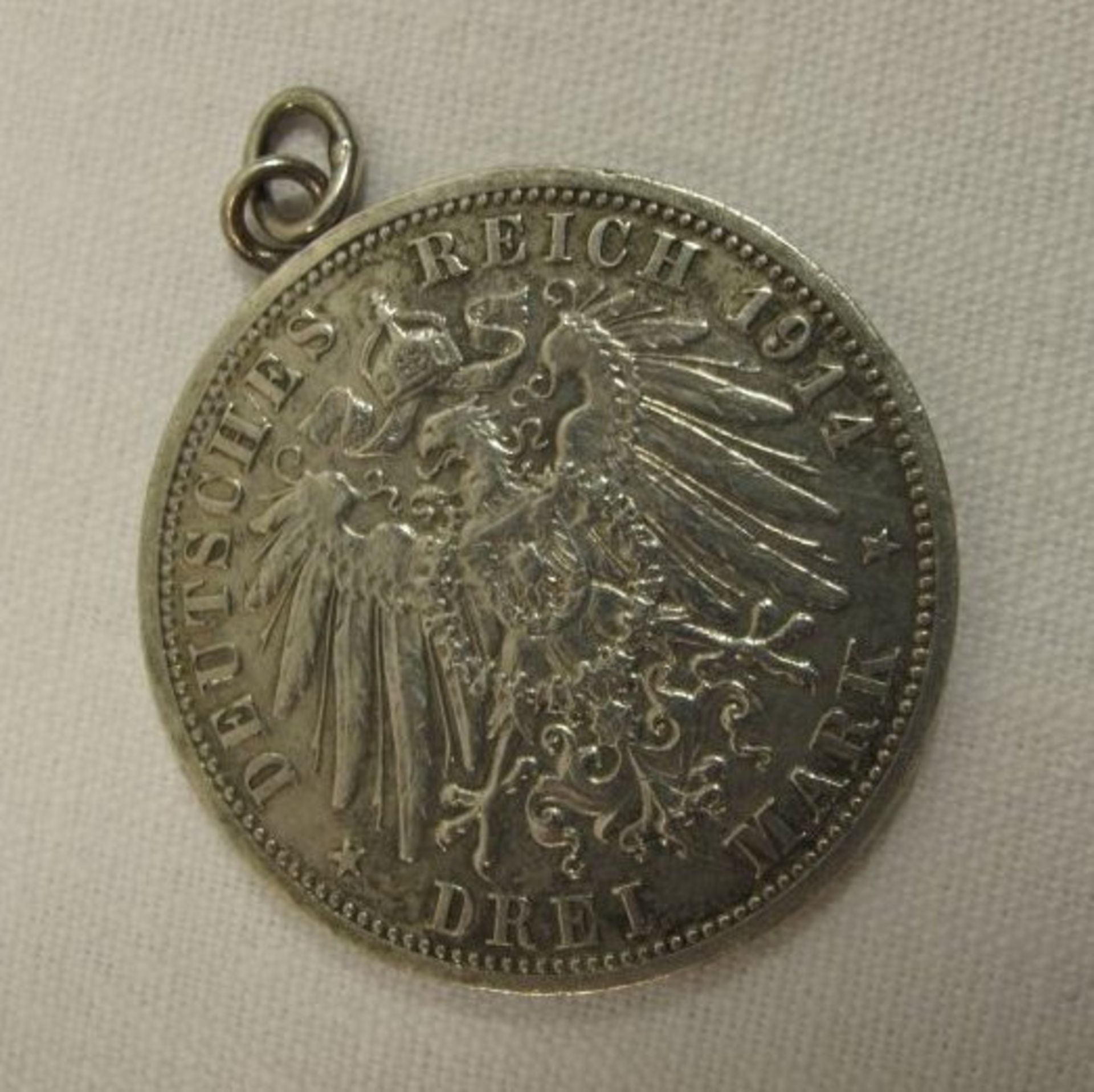 Münuanhänger "Drei Mark 1914", Preussen, 16,8g, D-3,5cm - Bild 2 aus 2