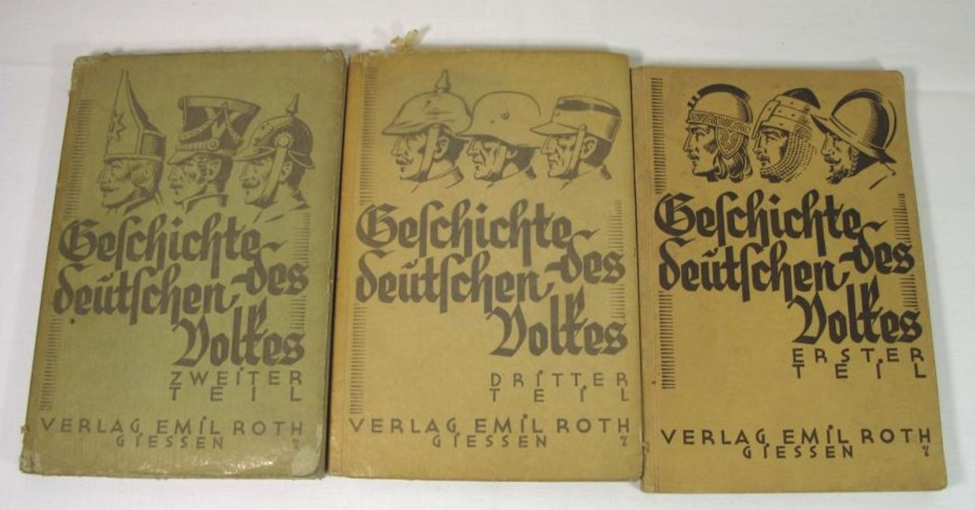 Geschichte des deutschen Volkes, 3 Bände, um 1930, Paperback, Alters-u. Gebrauchsspure