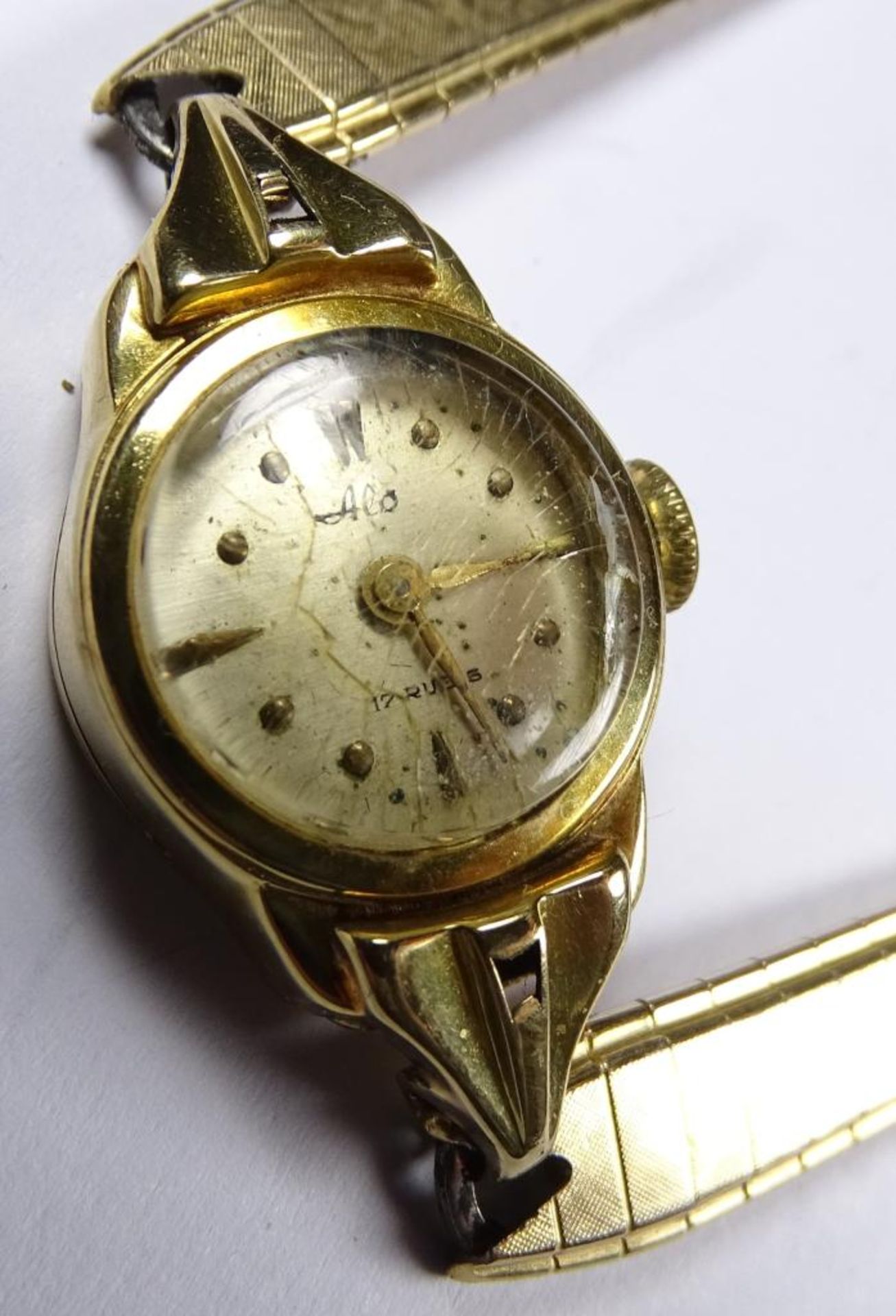 Damen Armbanduhr,Goldgehäuse -585-,Handaufzug,Werk läuf - Bild 2 aus 4