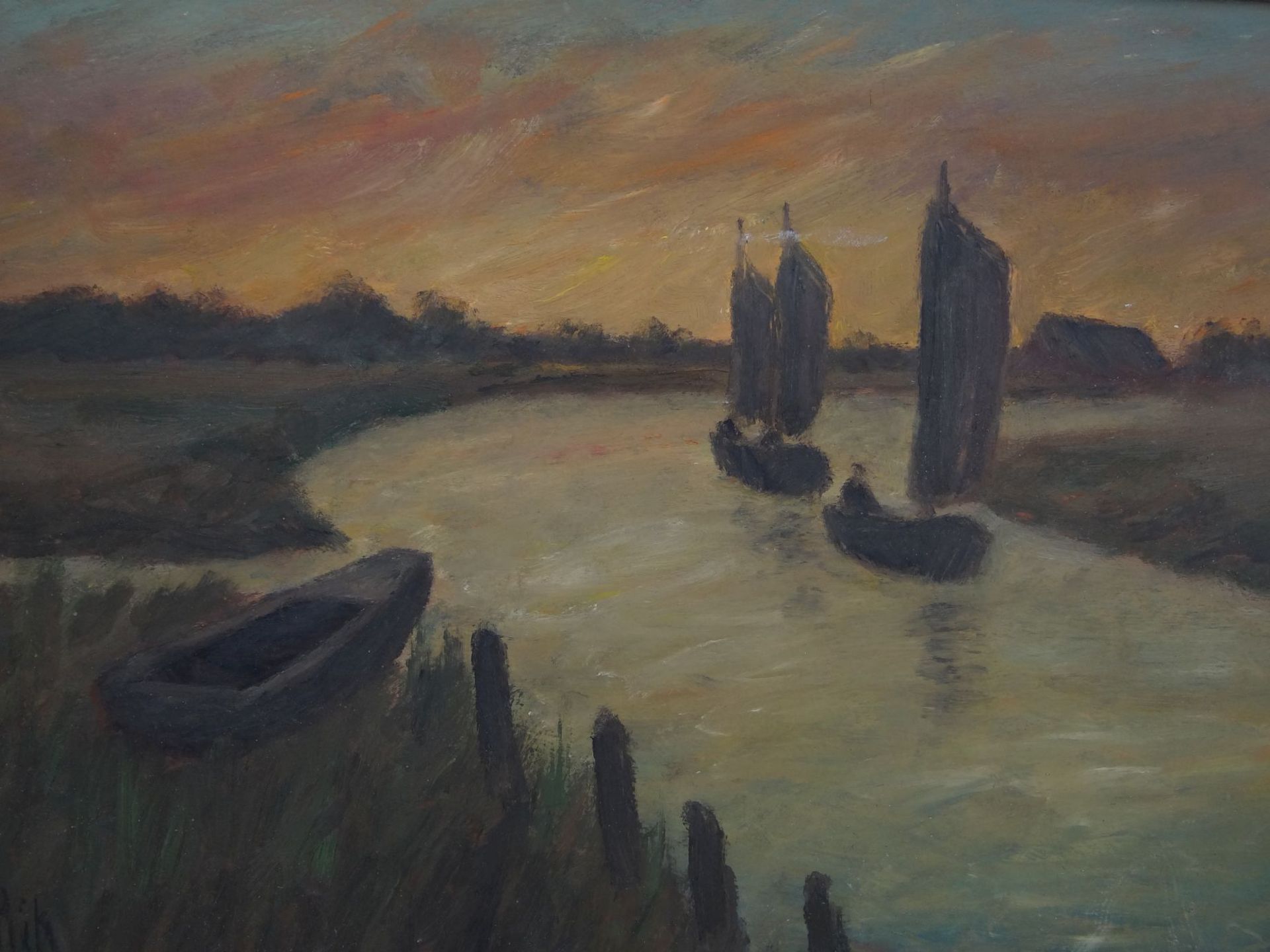 Hans PICK (1931-2014) "Boote auf der Hamme", Öl/Platte, gerahmt, RG 33x43 c - Bild 3 aus 4