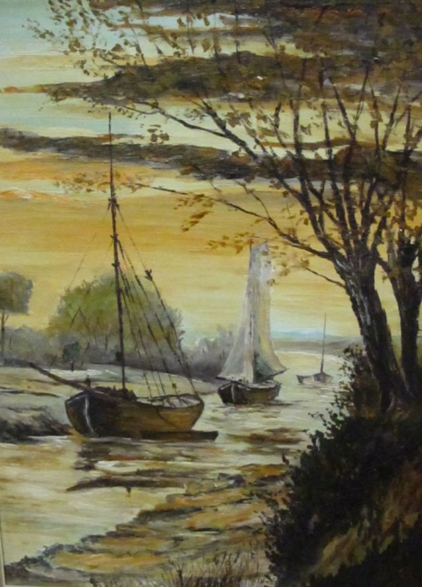 wohl unsigniert "Boote im Kanal", Öl/Leinwand, gerahmt , Rahmen beschädigt, RG 46,5 x 36cm