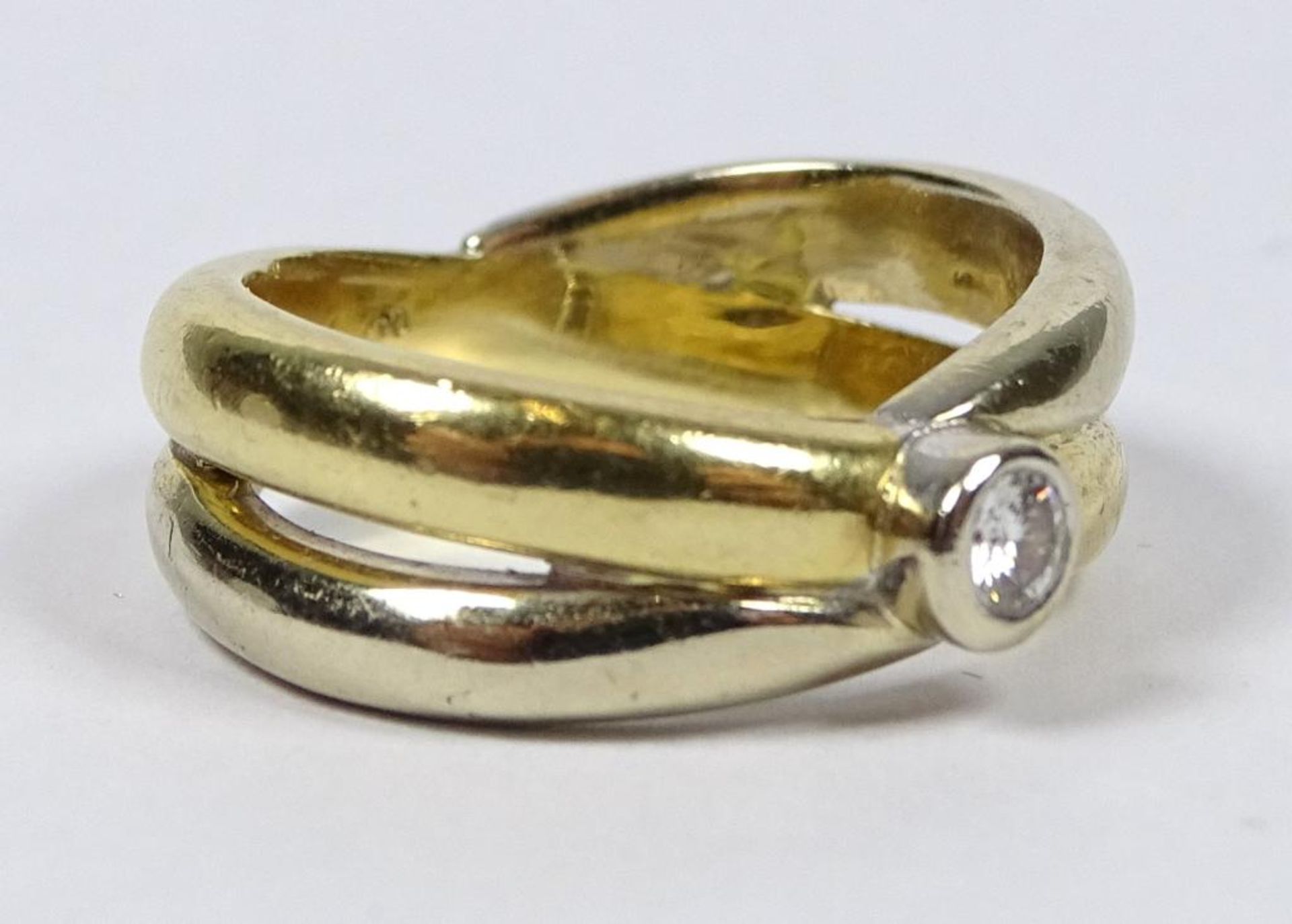 Solitär-Bicolor-Goldring, GG 750/000,dieser 0,10ct.,9,08gr., RG 5 - Bild 3 aus 4