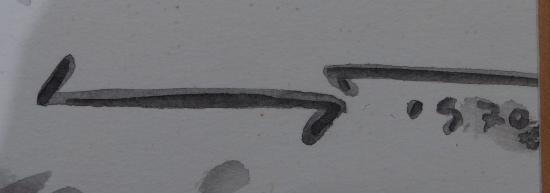 unleserl. signiert, 1970 "Raubvogel schlägt Rebhuhn" Aquarell, ger/Glas, RG 59x49 c - Bild 3 aus 3