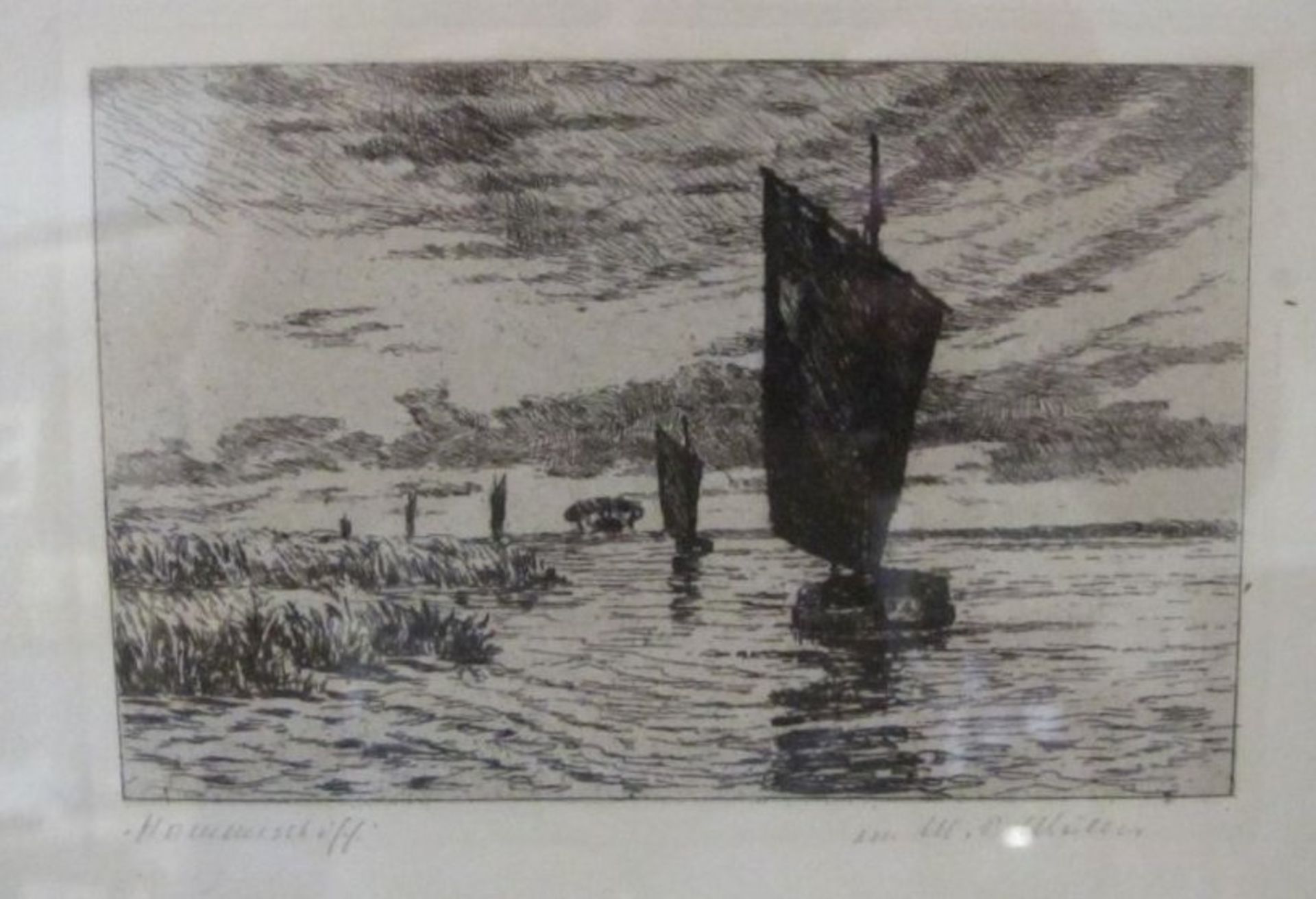 M.P.Müller "Hammeschiff", Radierung, gerahmt/Glas, RG 25,5 x 31,5cm.