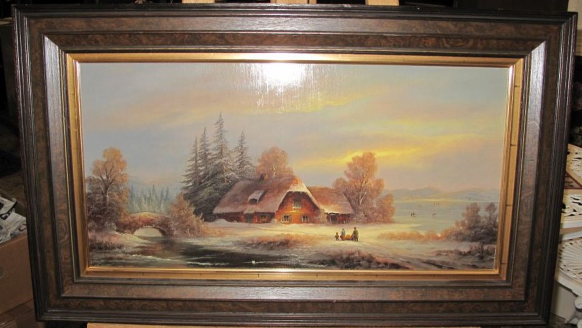 Vermeulen "Gehöft im Winter", Öl/Holz, gut gerahmt, RG 44 x 74cm - Bild 3 aus 3