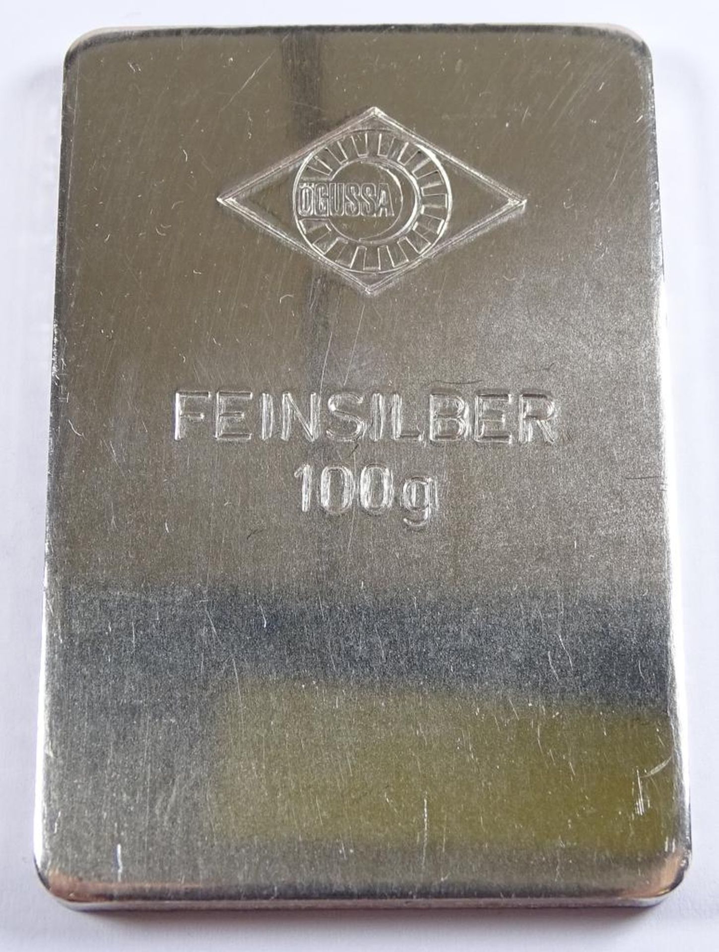100g Feinsilber Barren,6,0x4,0 cm,Alters-u. Gebrauchsspuren