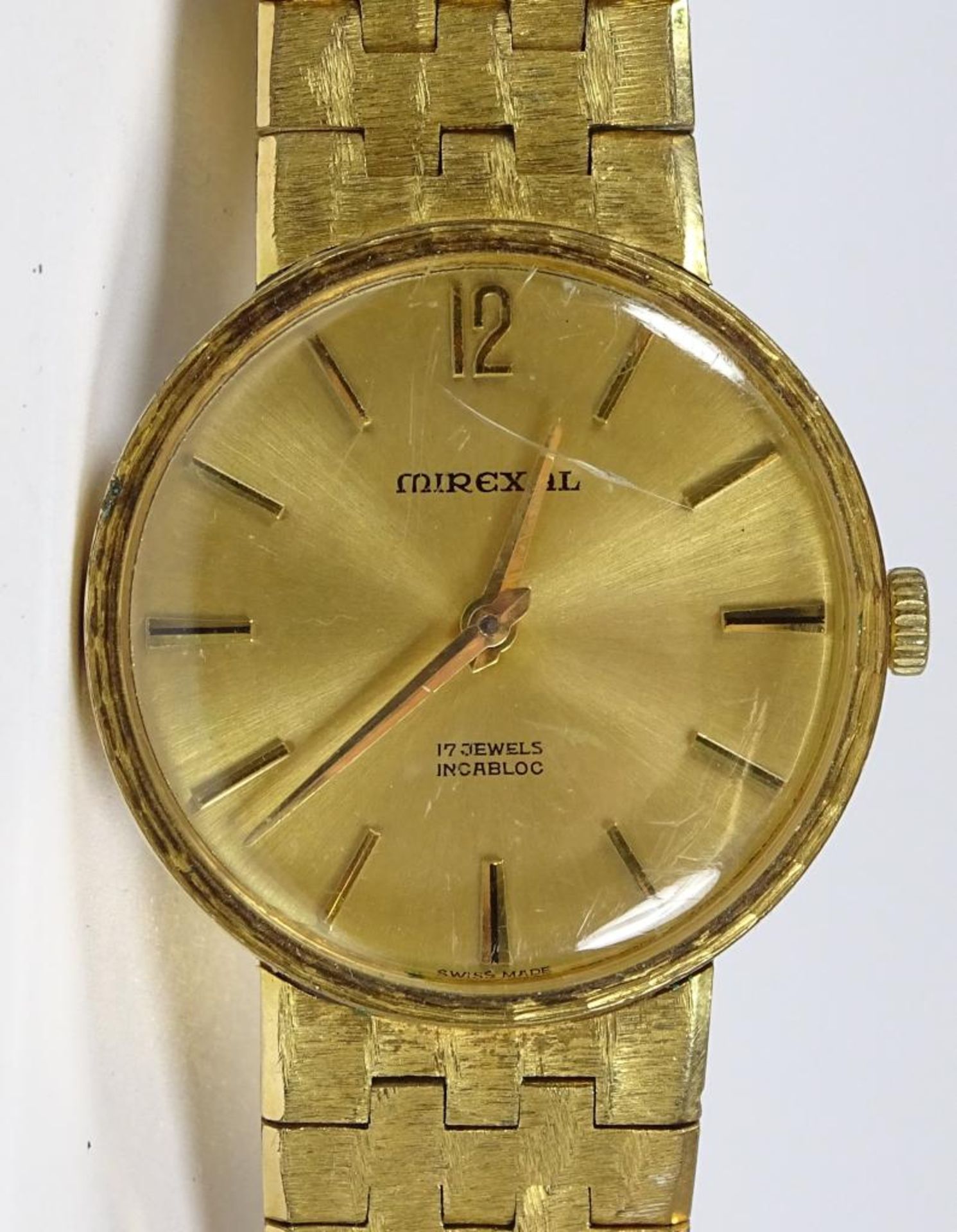 Armbanduhr"Mirexal",Handaufzug,Werk läuft,vergoldet,d-32mm,Tragespure - Bild 2 aus 3