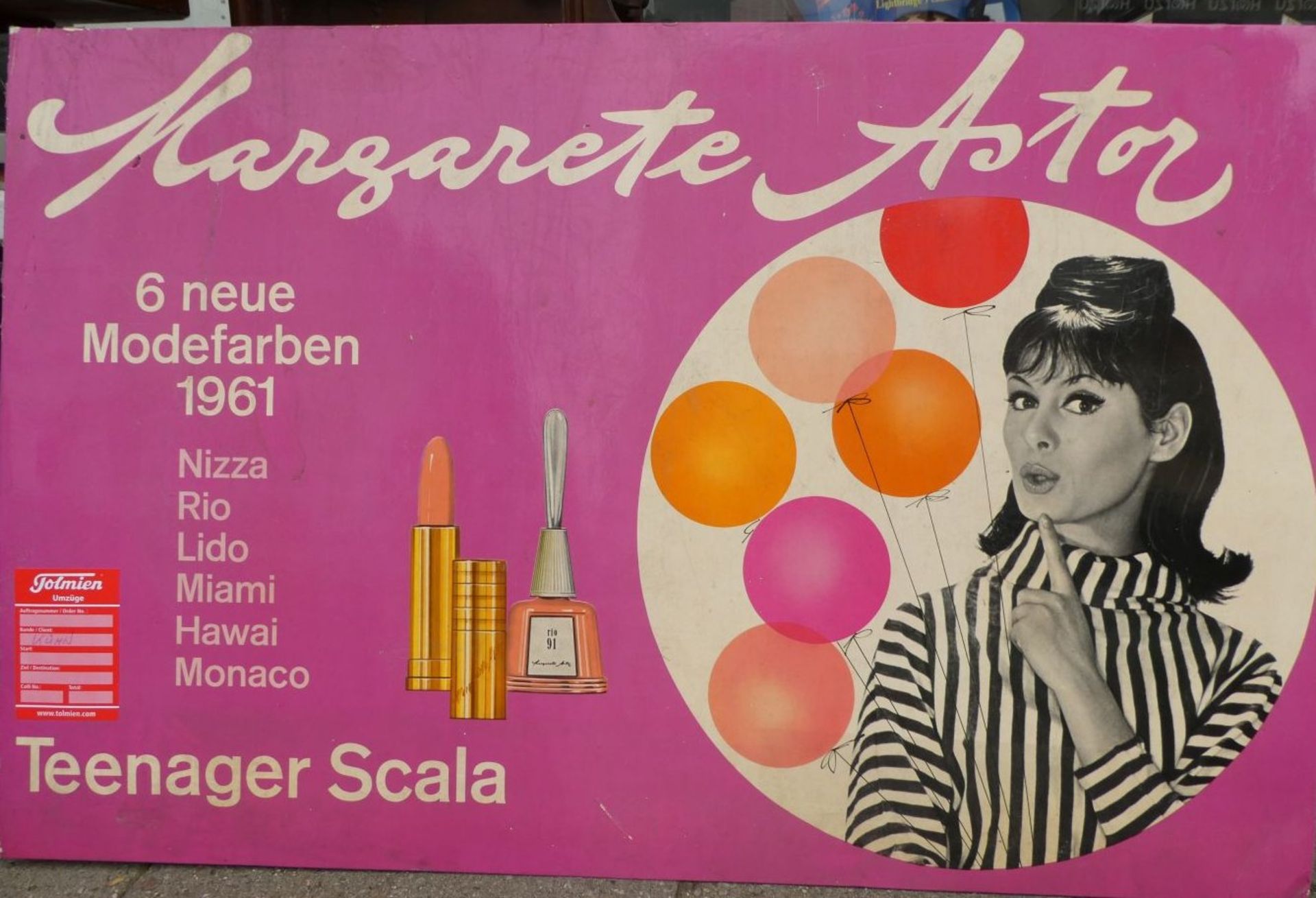 Tresenaufsteller bzw. Wandwerbung "Margarete Astor" 1961, Pappe, 55x85 cm