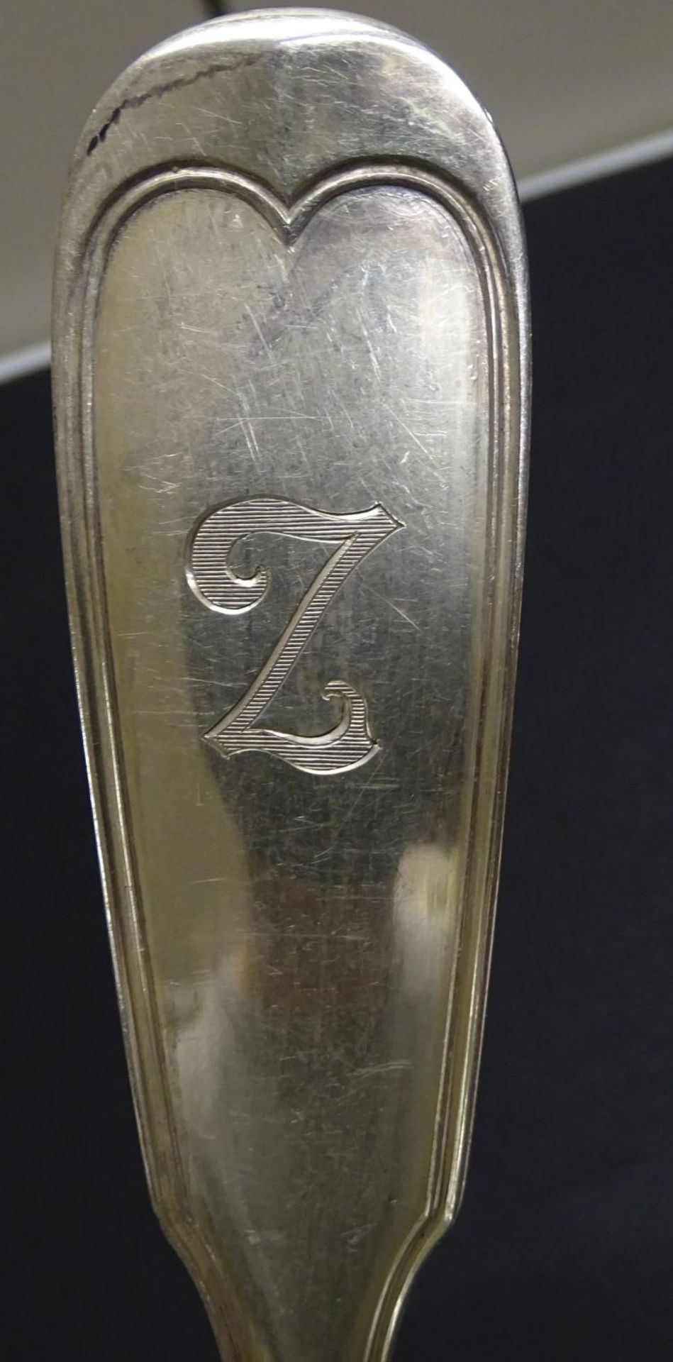 Silberkelle-800-, Augsburger Faden, L-33 cm, 178 gr. , mit Zier-Monogramm - Bild 2 aus 4
