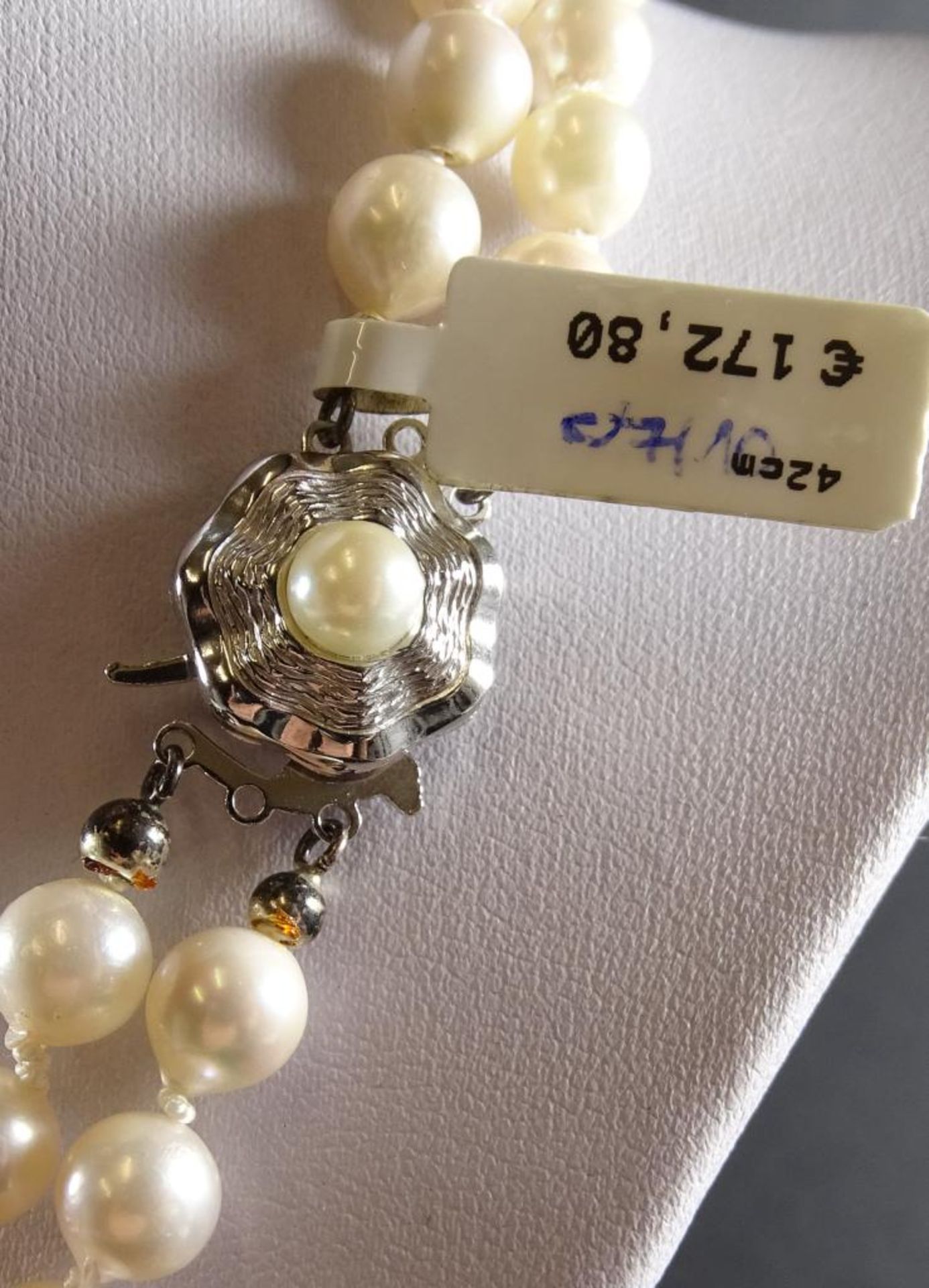 2-Reihige Zuchtperlen Halskette mit Silberschliesse -925-,L-41cm, Perlen d- 6,8-7,4mm,Neu und - Bild 3 aus 5