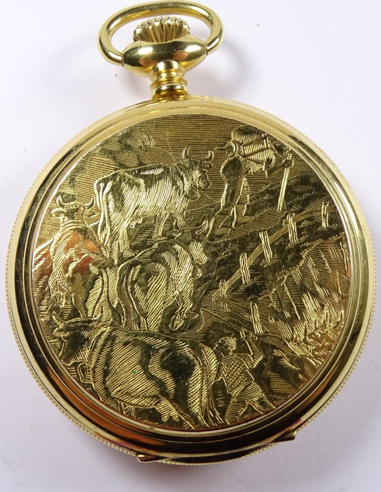 Taschenuhr "Moeris -Grands Prix",vergoldet,Handaufzug,Werk läuft,d-52mm,bäuerliche Moti - Bild 2 aus 3