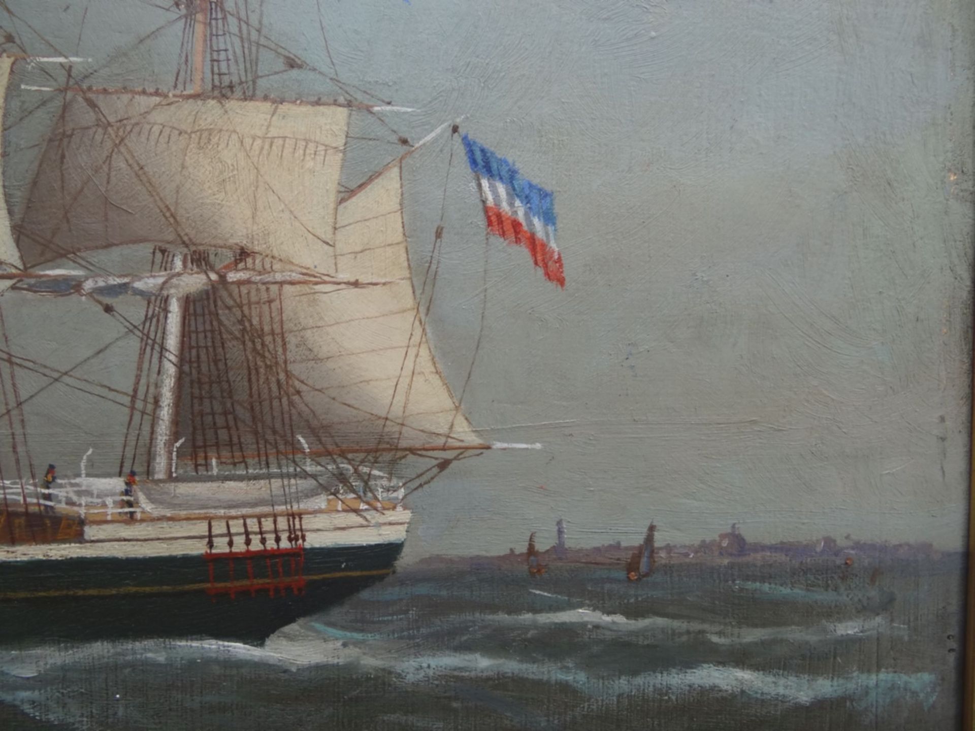 anonymes Kapitänsbild, dat. 1892, Öl/Holz, gerahmt, unten rechts in rot beschriftet "Vollschiff - Bild 3 aus 9
