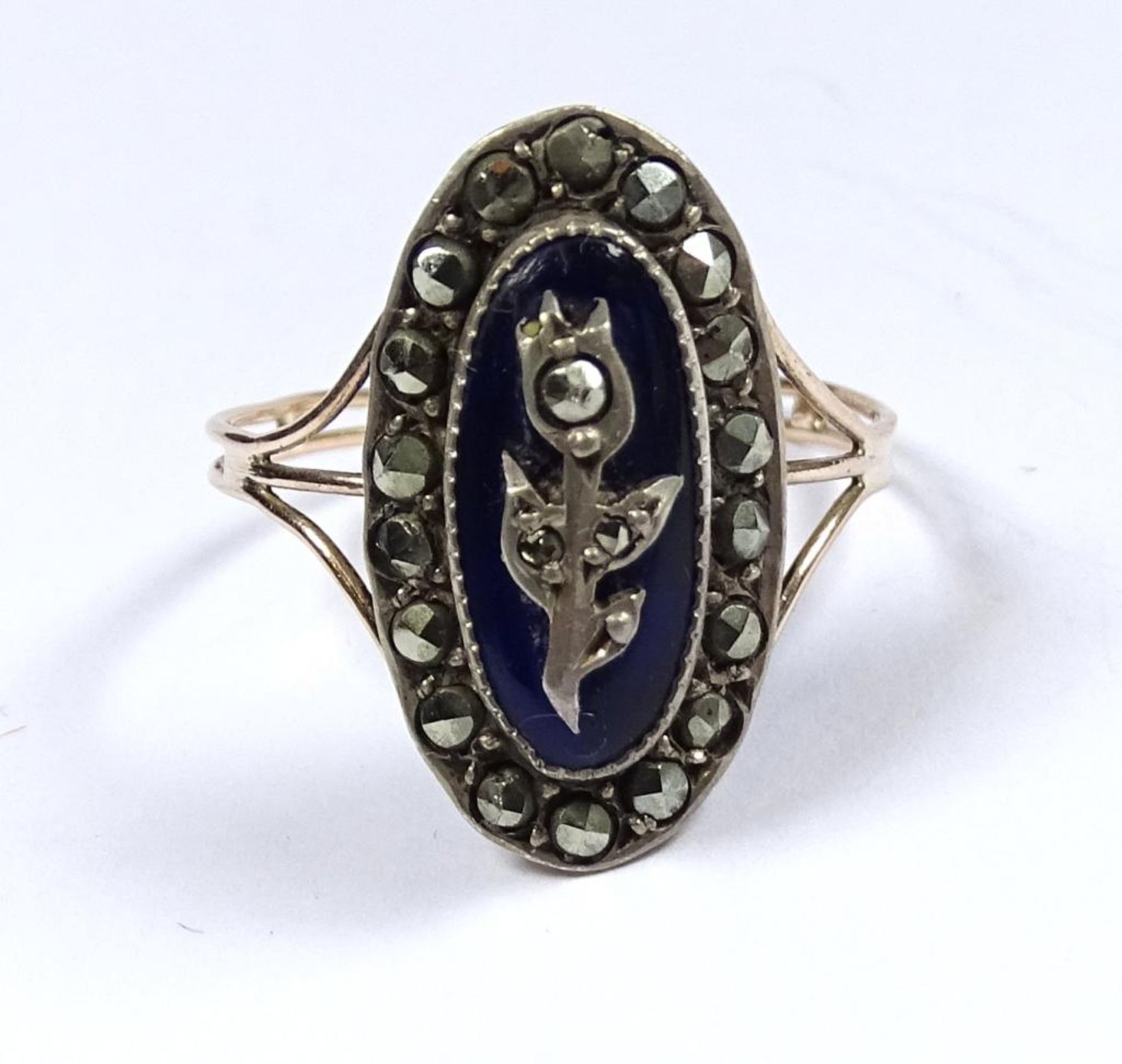 Antiker Ring,Gold+Silber,Emaille,Markasiten,2,50gr., RG 56