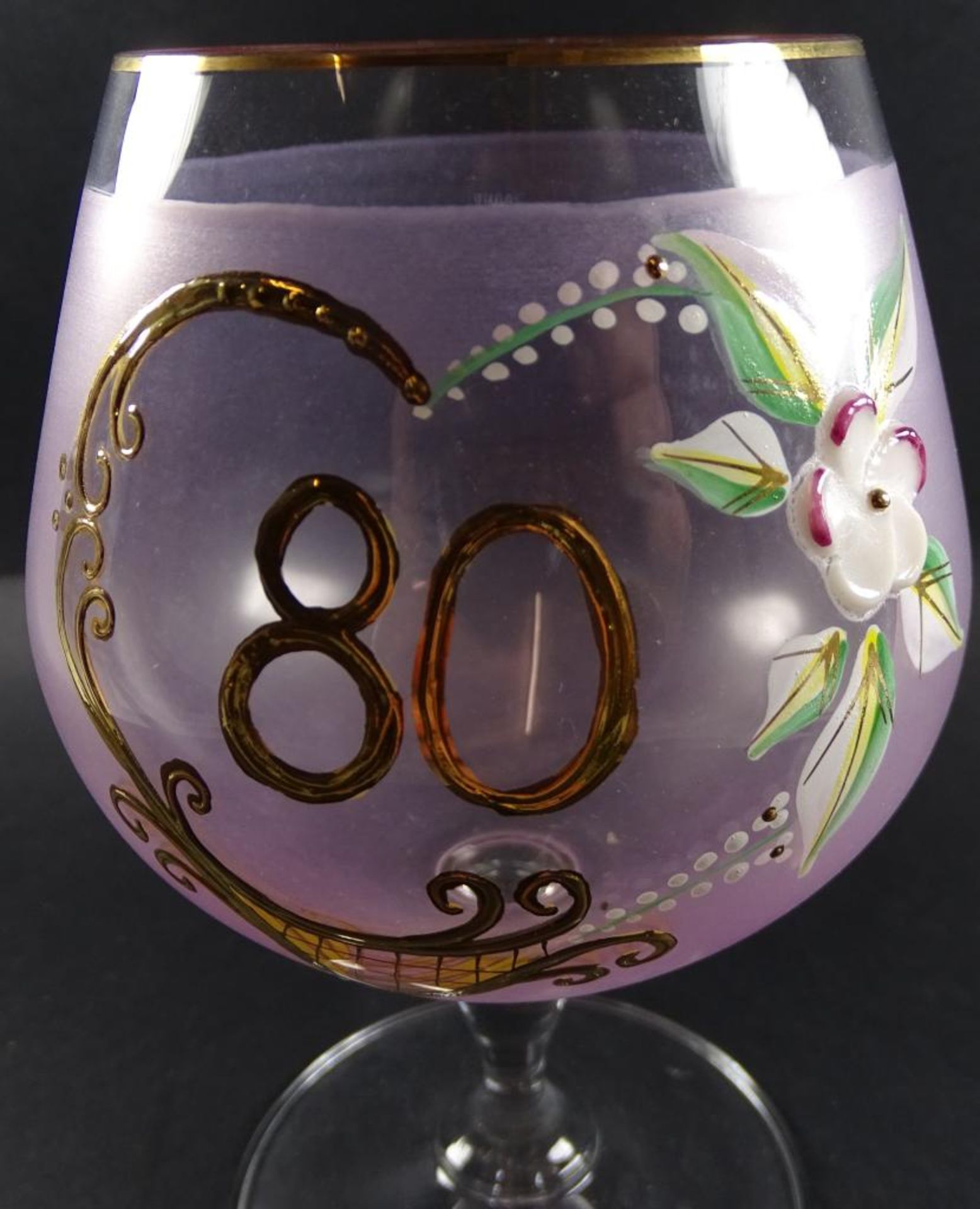 Glas zum 80ten Geburtstag,Blumenbemalung,H-14 cm - Bild 2 aus 3