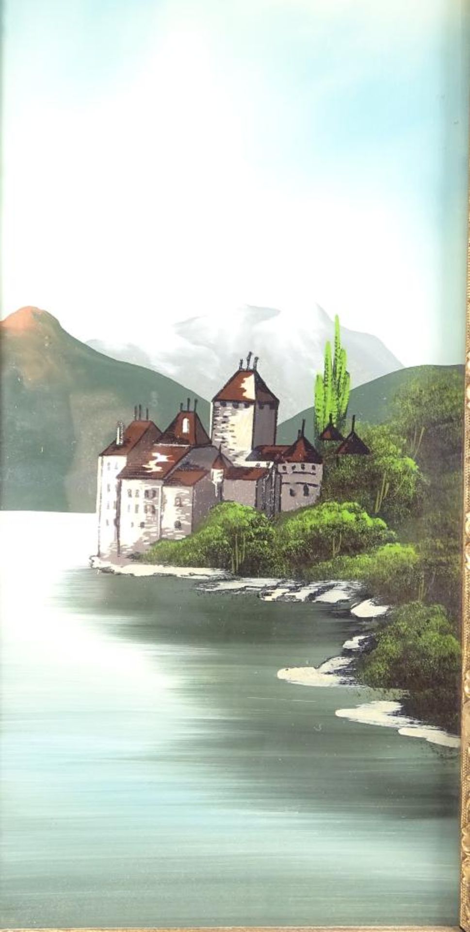 Perlmutt-Bild von der Wasserburg bei Chillon/Schweiz, gerahmt, RG 46x26 cm - Bild 2 aus 3