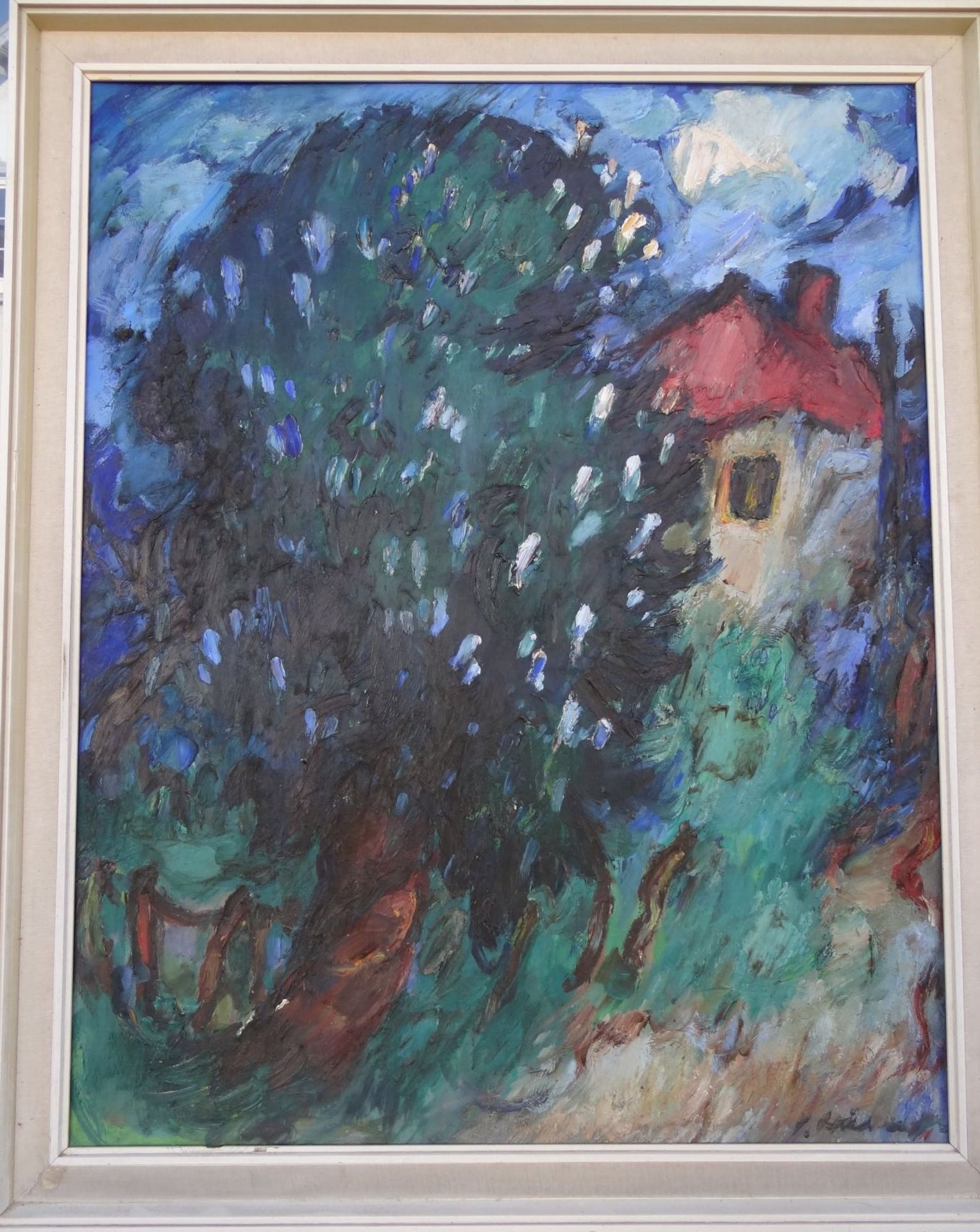 Georg HILLMANN (1916-2003) "Haus hinter Bäumen", Öl/Platte, gerahmt, RG 112x90 - Bild 2 aus 4