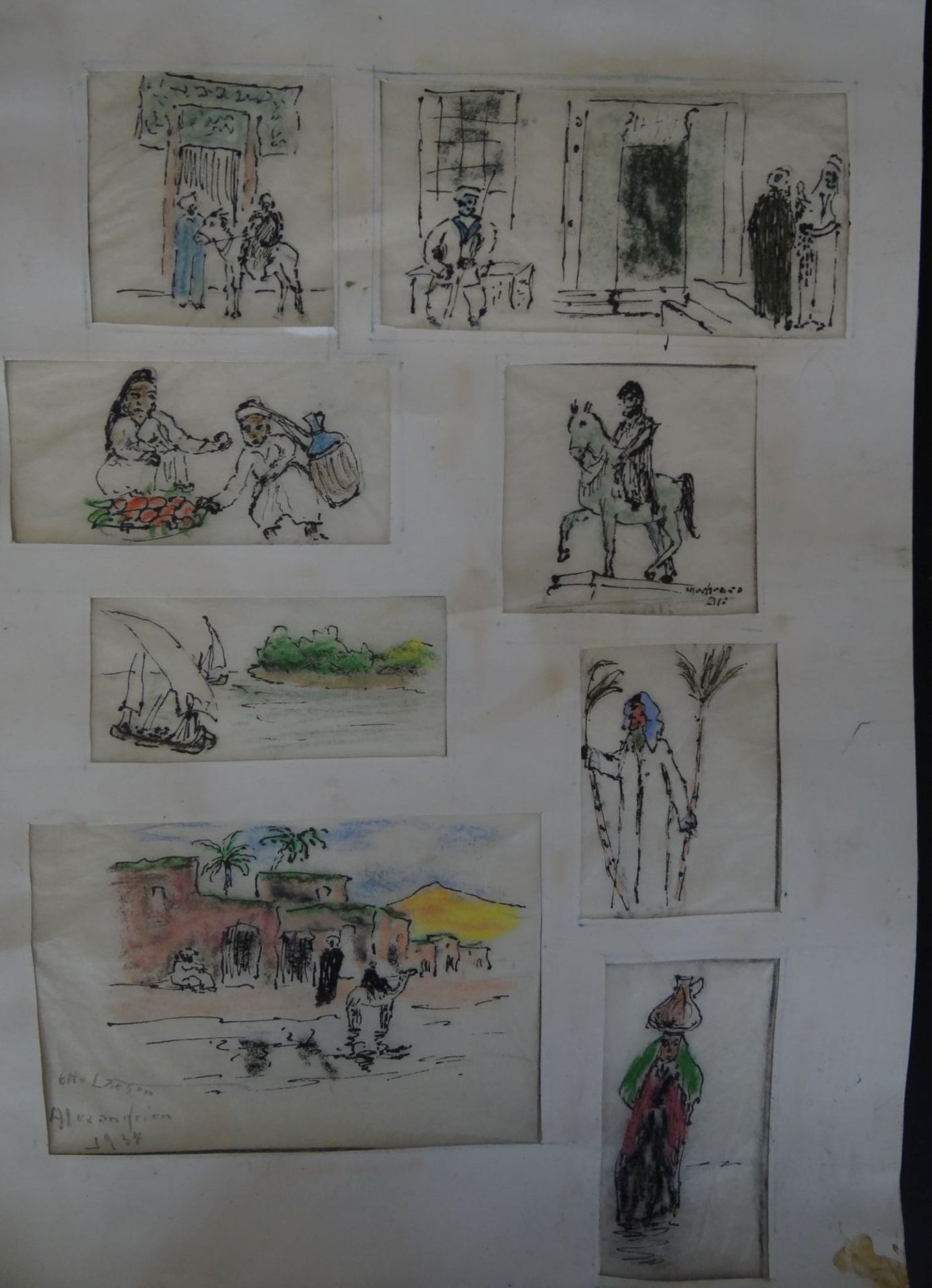 Otto LARSEN (1889-1970), 8x colorierte Skizzen auf Fettpapier aus Algerien, 1934, in einem PP, diese - Bild 2 aus 10