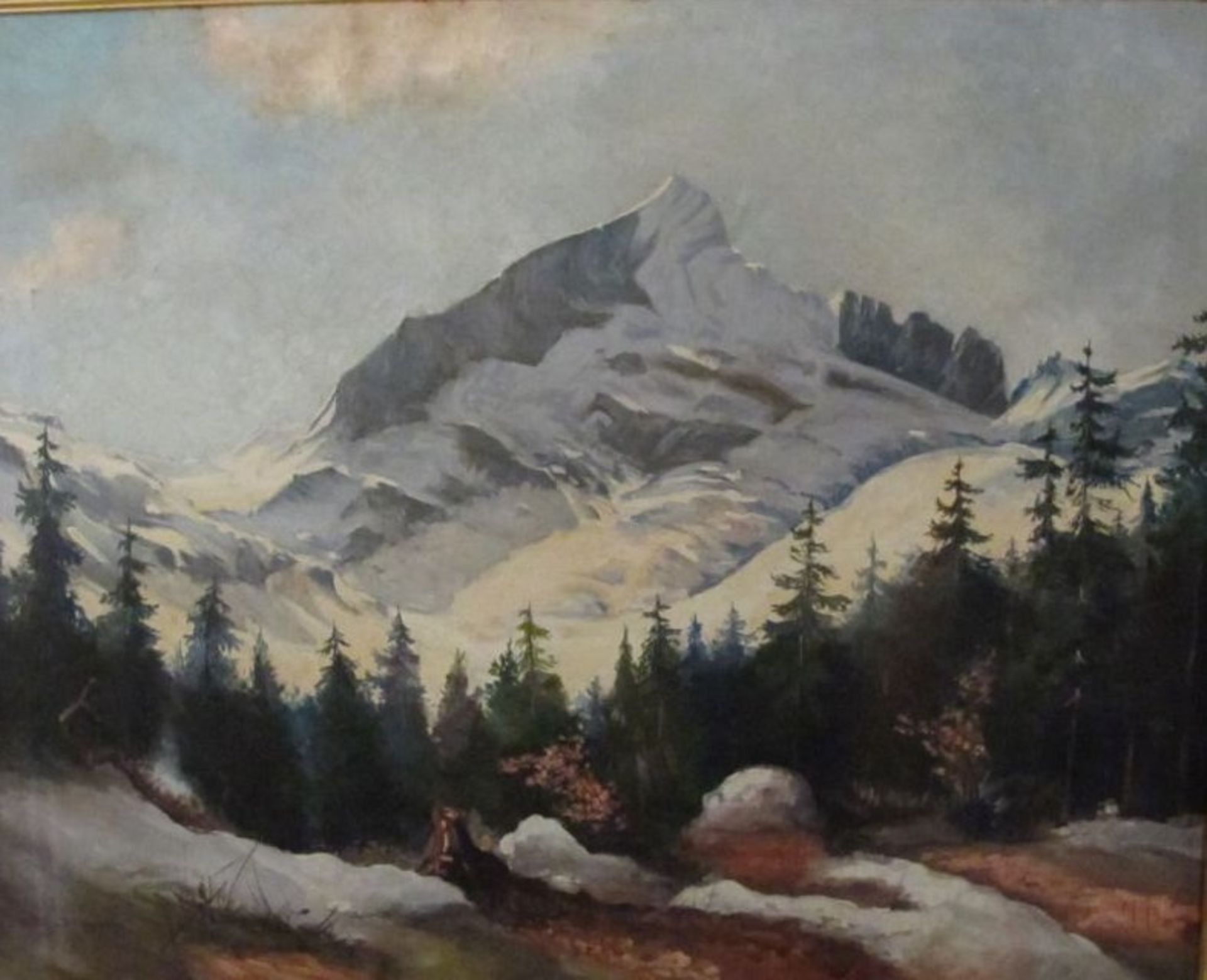 Klipphahn o.ä. "Gebirge", Öl/Hartfaser, gerahmt, RG 72 x 87cm.