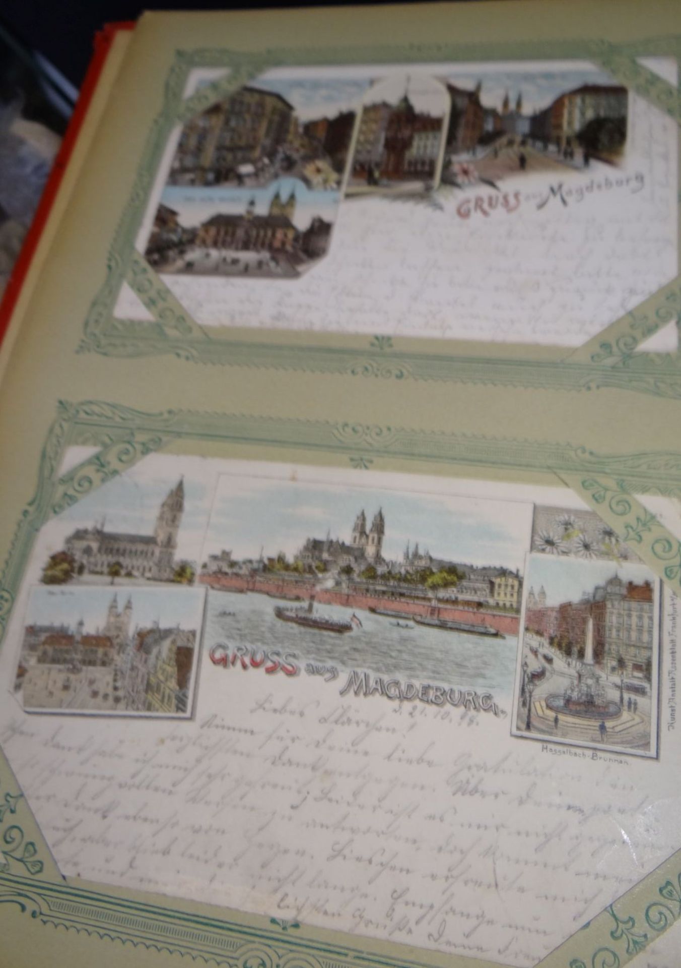 schönes Postkartenalbum, innen Widmung von 1899, mit 14 Magdeburg Postkarten aus der Zei - Bild 3 aus 4