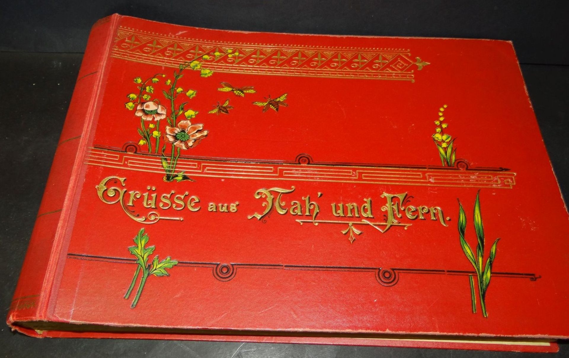 schönes Postkartenalbum, innen Widmung von 1899, mit 14 Magdeburg Postkarten aus der Zei