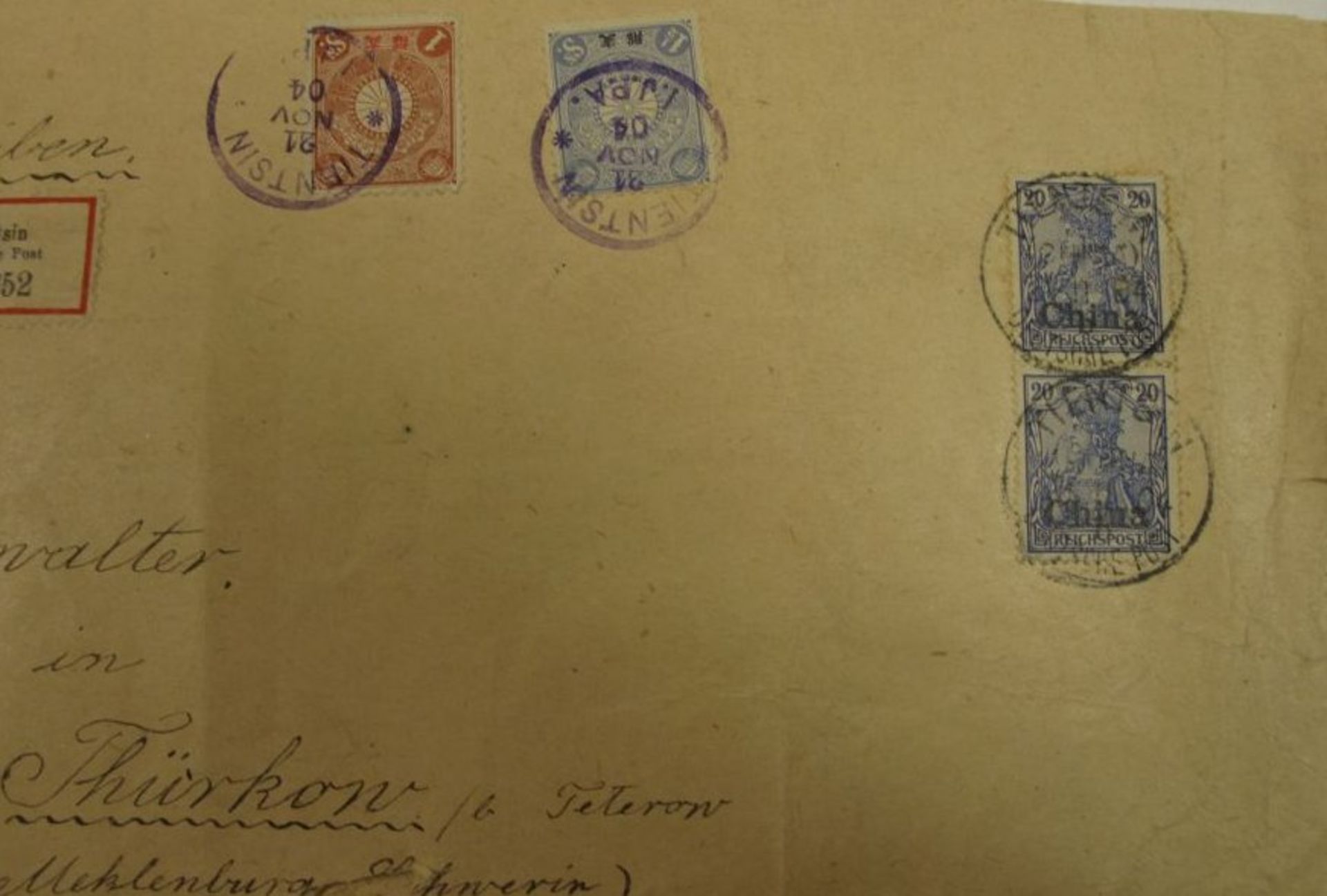 Brief von 1904 "Ostas. Besatz.BrigadeII. Batt. 1. Inf. Regim.", div. Marken Tientsin China, Alters- - Bild 3 aus 5