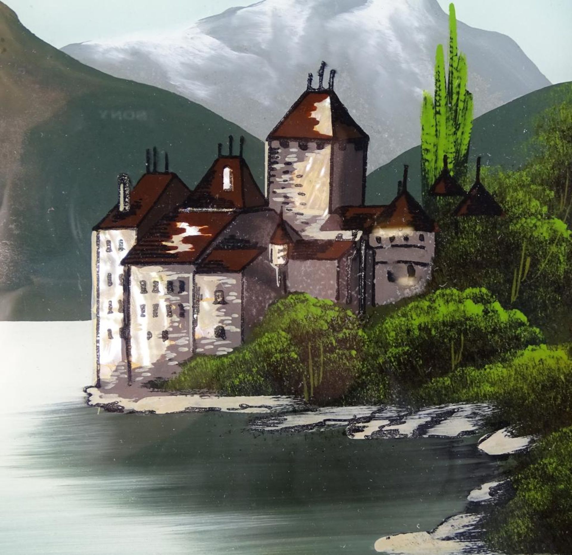 Perlmutt-Bild von der Wasserburg bei Chillon/Schweiz, gerahmt, RG 46x26 cm - Bild 3 aus 3