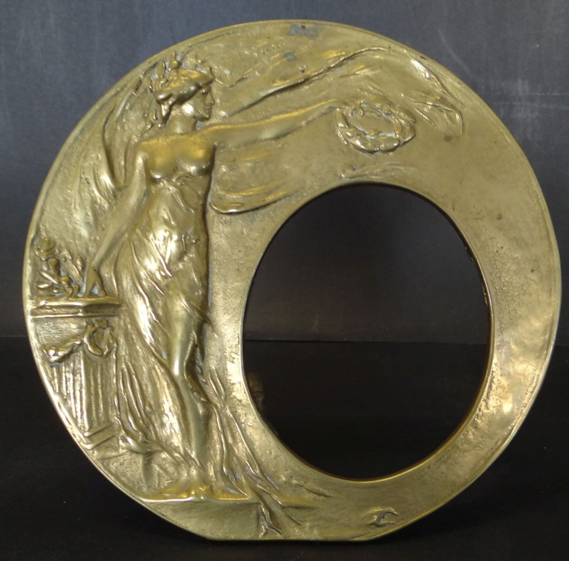 Jugendstil-Bronze-Fotorahmen, D-16 cm