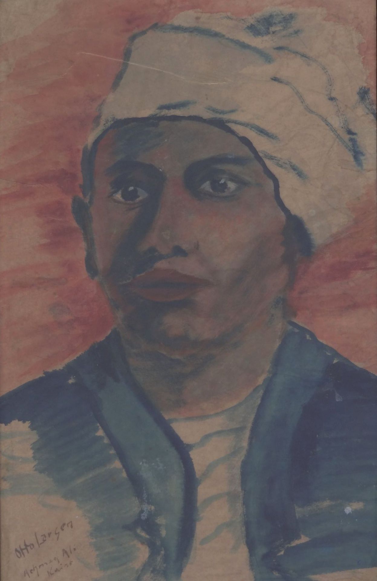 Otto LARSEN (1889-1970) , Portrait des Achmed Ali, Kairo, Aquarell, ger/Glas, RG 57x43 cm