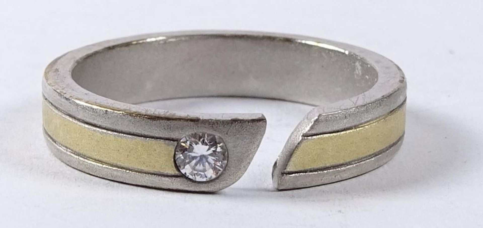 Ring,Silber -925- mit Zirkon,tw.vergoldet,offene Ringschiene, 5,0gr.